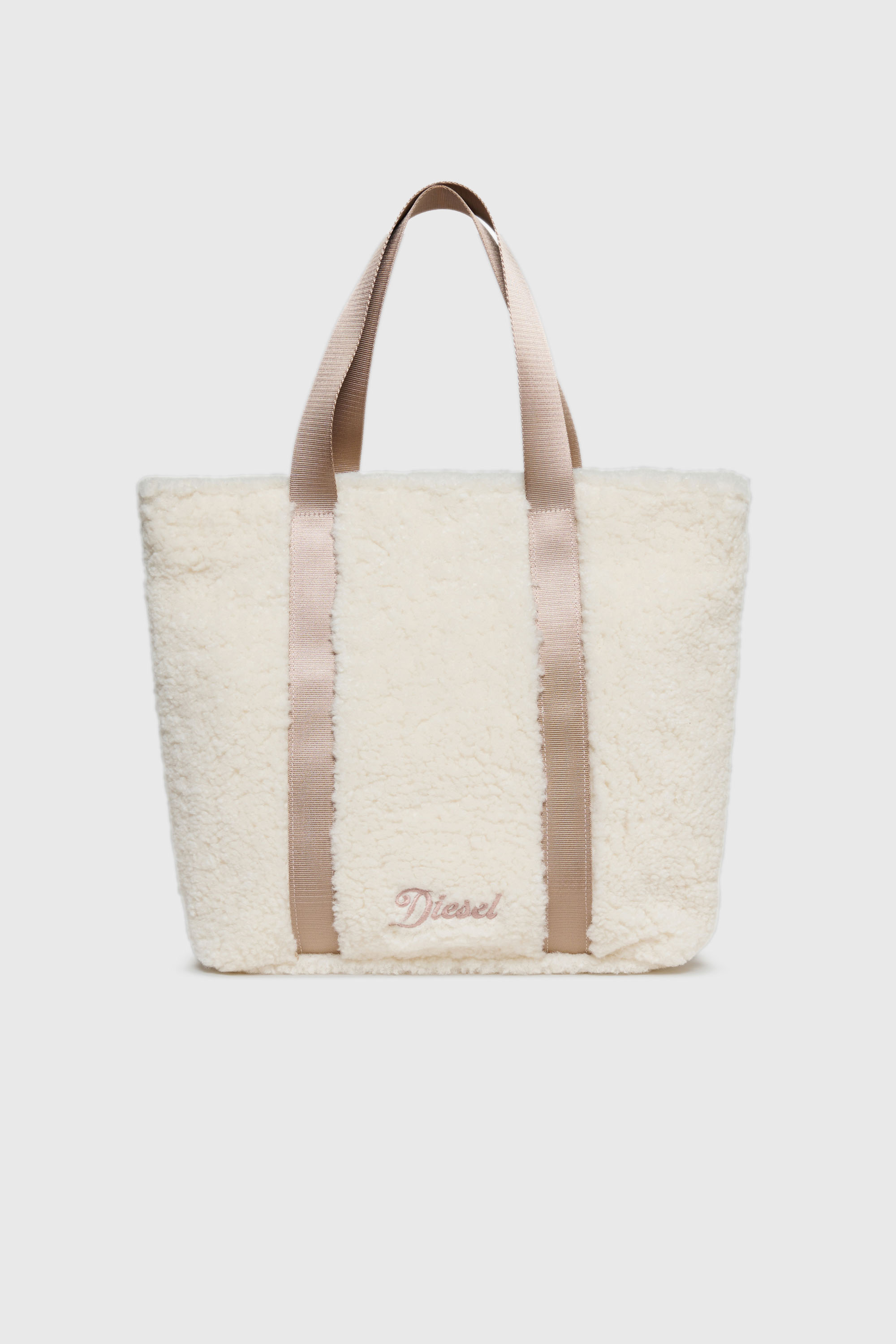 Diesel - WIXA, Damen WIXA - Tote-Bag aus Teddy-Fleece in Wei&szlig; - 1