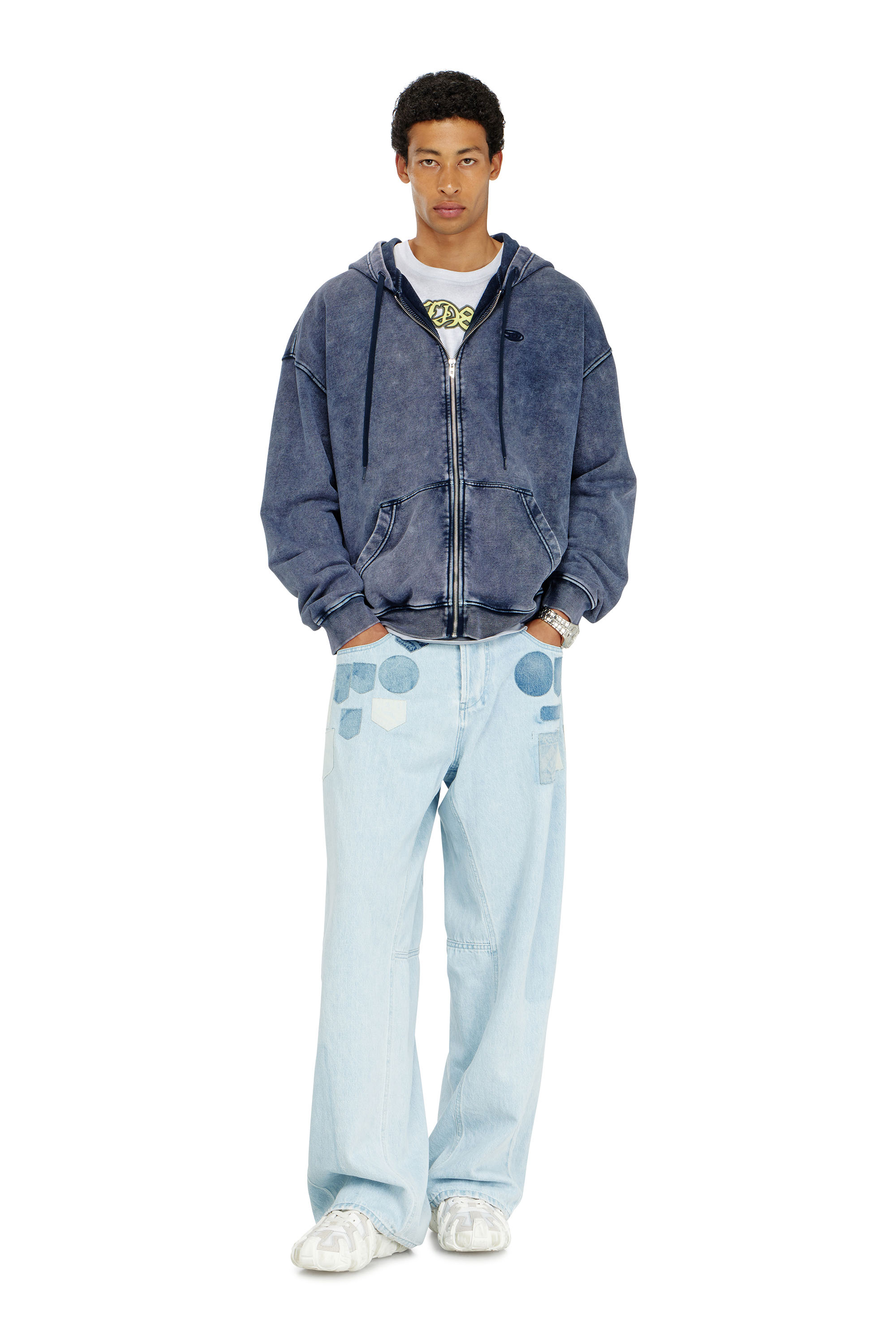 Diesel - S-BOXT-HOOD-ZIP-DEN, Herren Rei&szlig;verschluss-Hoodie aus behandeltem Baumwollfleece in Blau - 2