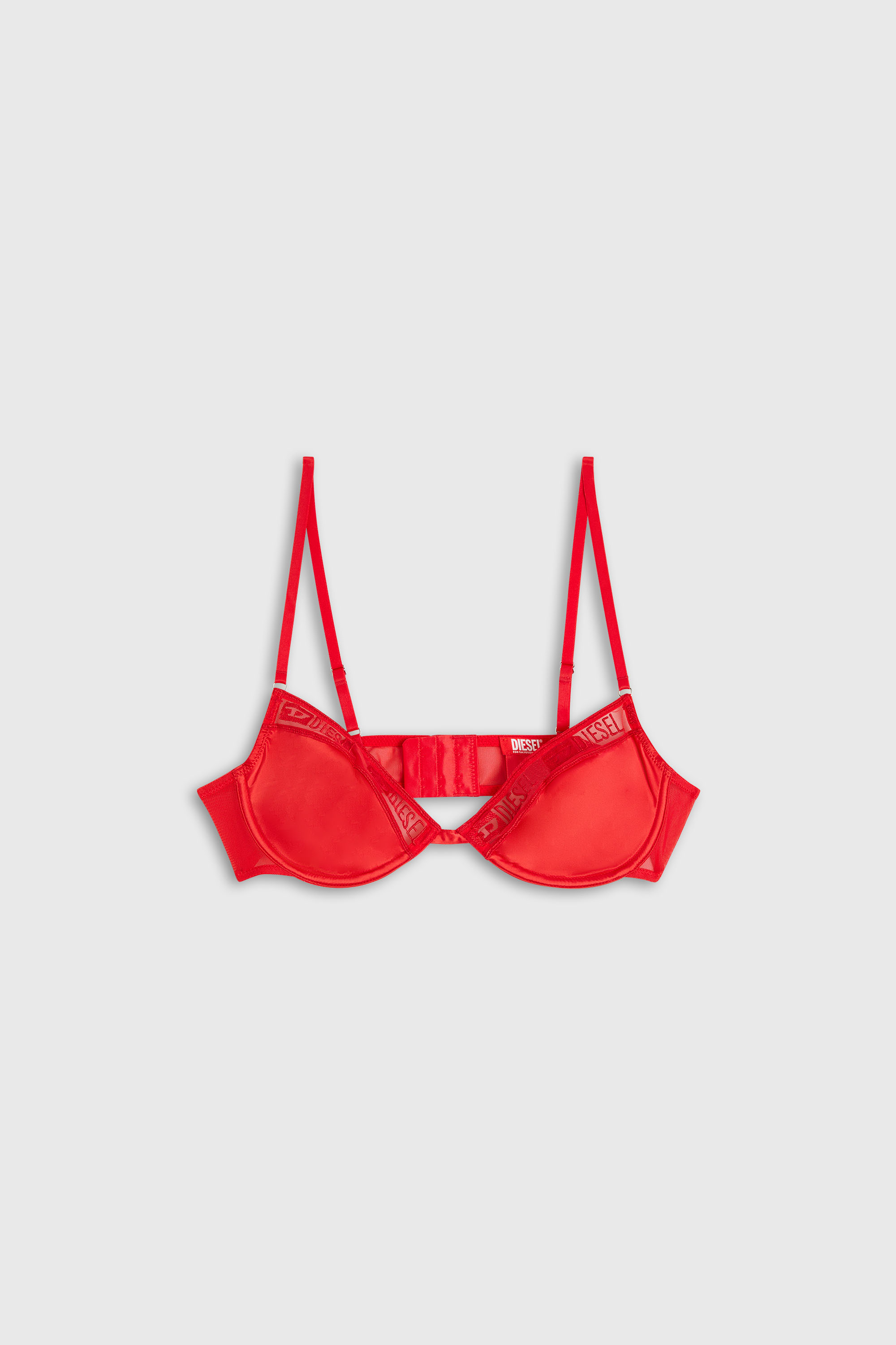 Diesel - NINA-GFT, Damen BH aus Stretch-Satin mit Logo-Mesh-Besatz in Rot - 2