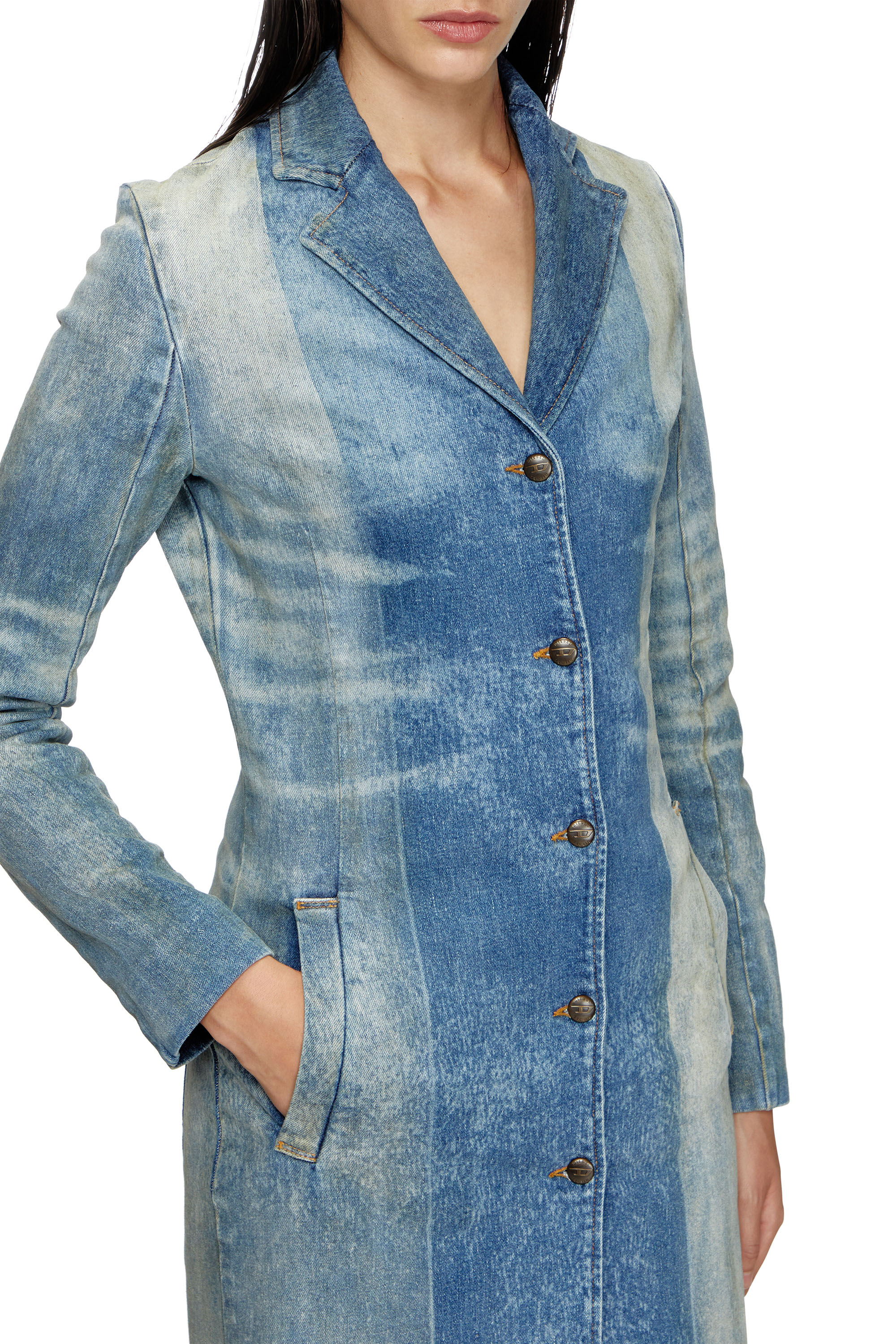 Diesel - DE-LAMOUR-FSF, Woman's Denim coat with solarised folds in Medium blue - 5