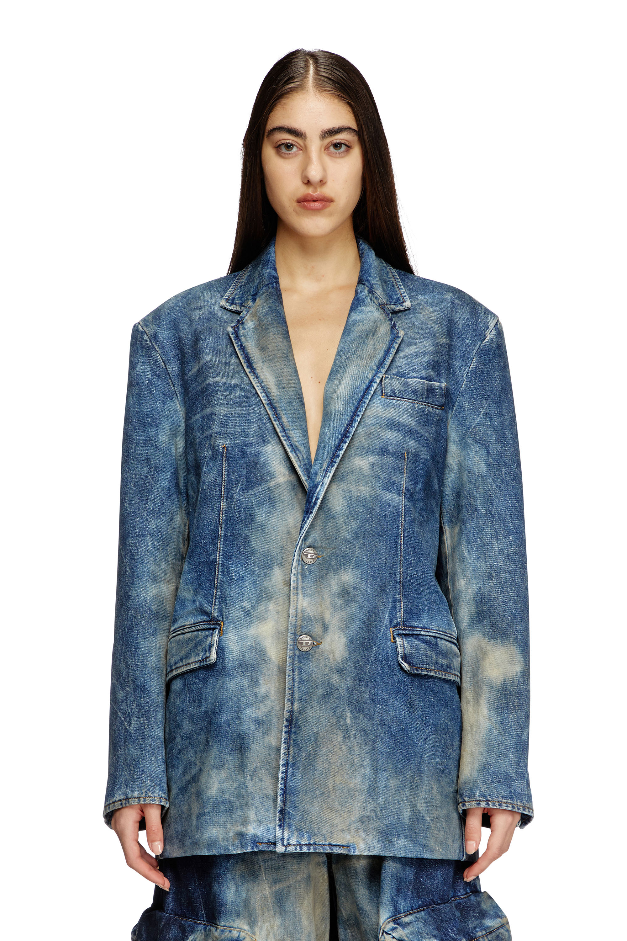 Diesel - D-OVER-DD, Unisex Blazer aus von Hand behandeltem Denim mit Schmutz-Effekt in Dunkelblau - 6