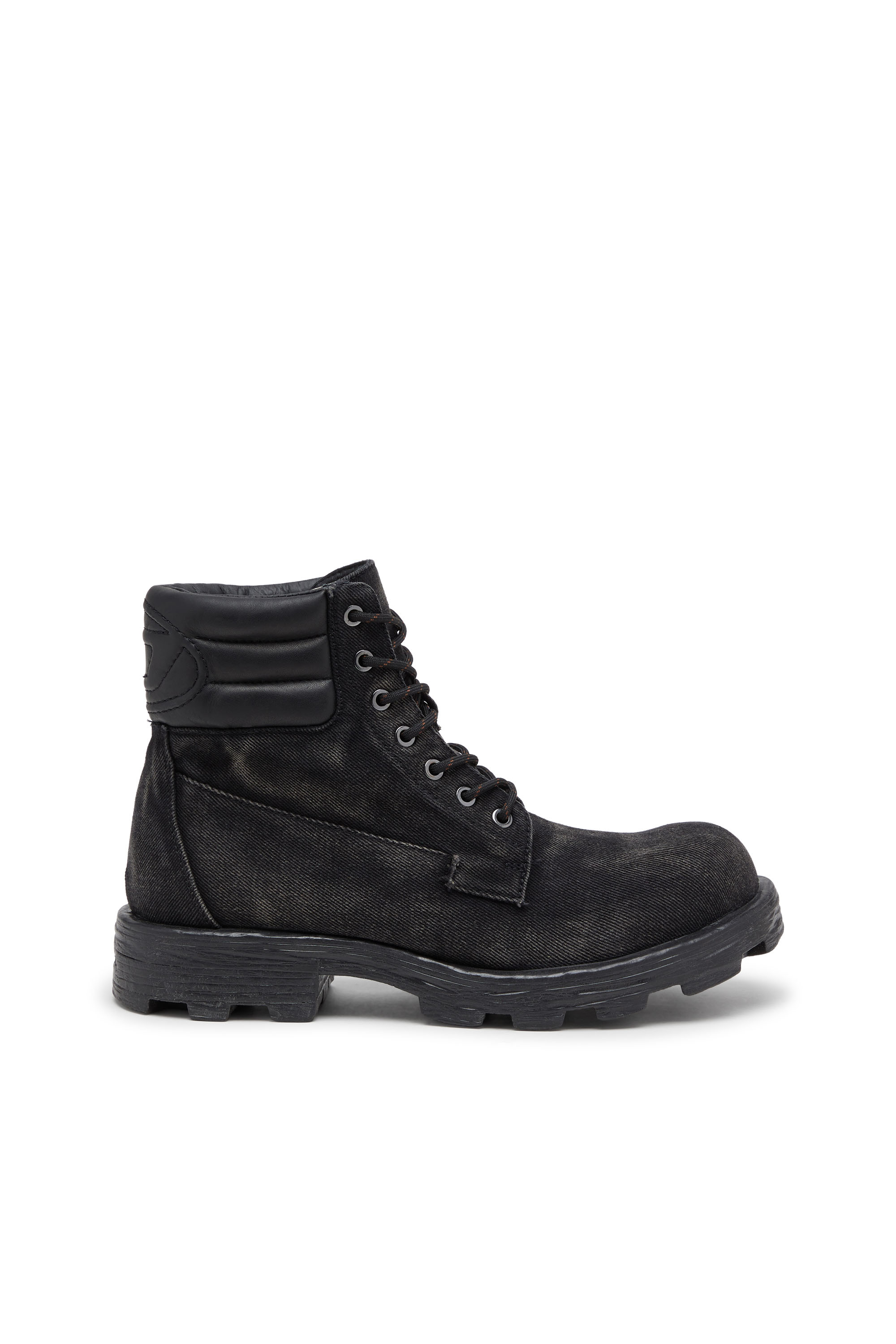 Diesel - D-HAMMER LACE UP, Herren D-Hammer-Kampfstiefel aus Denim und Leder in Schwarz - 1
