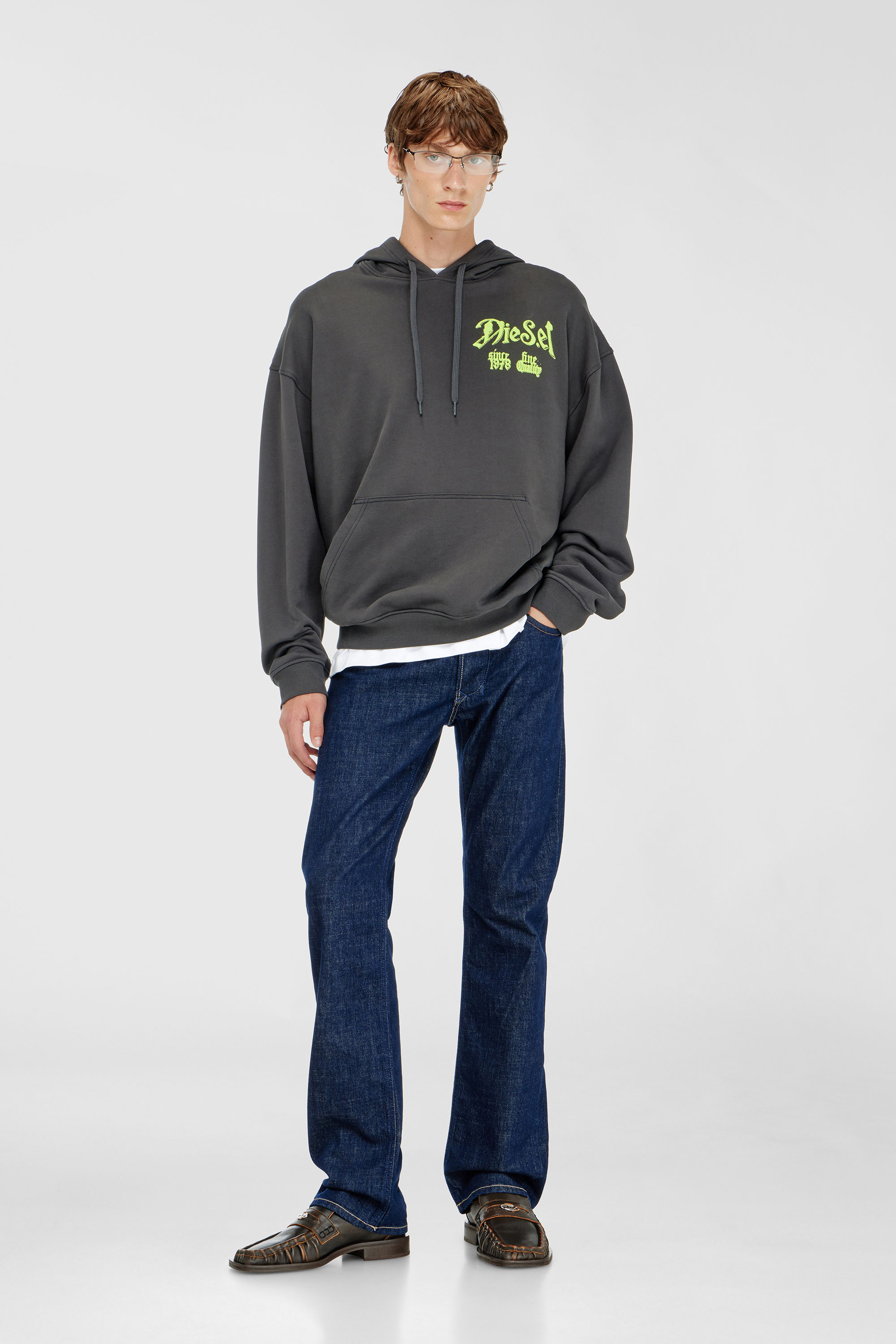 Diesel - S-BOXT-HOOD-AA2, Herren Baumwoll-Hoodie mit beflockten Grafiken in Dunkelgrau - 1
