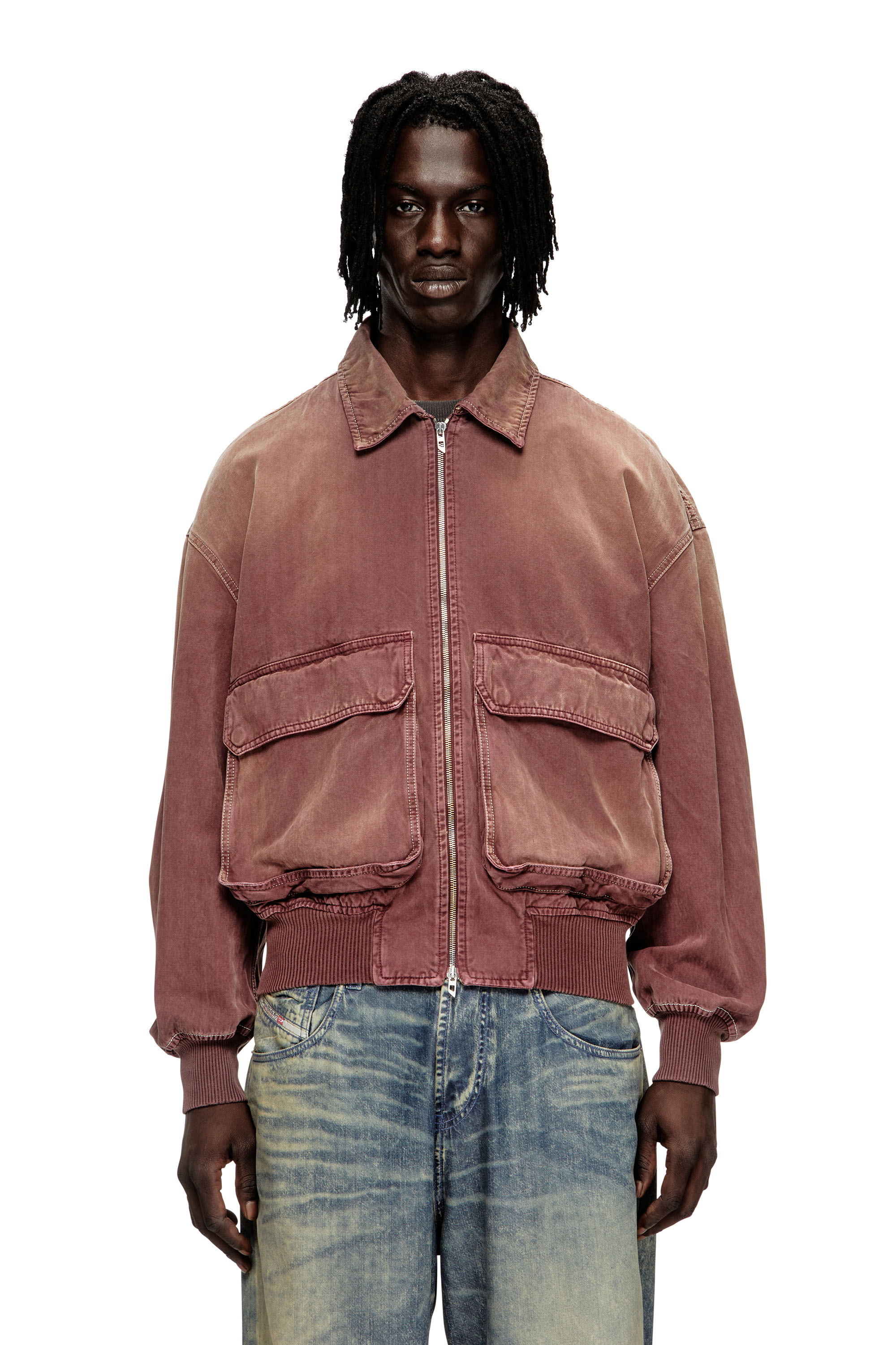 Diesel - D-KURZ, Unisex Jacke aus farbigem Fischgräten-Denim in Braun - 1