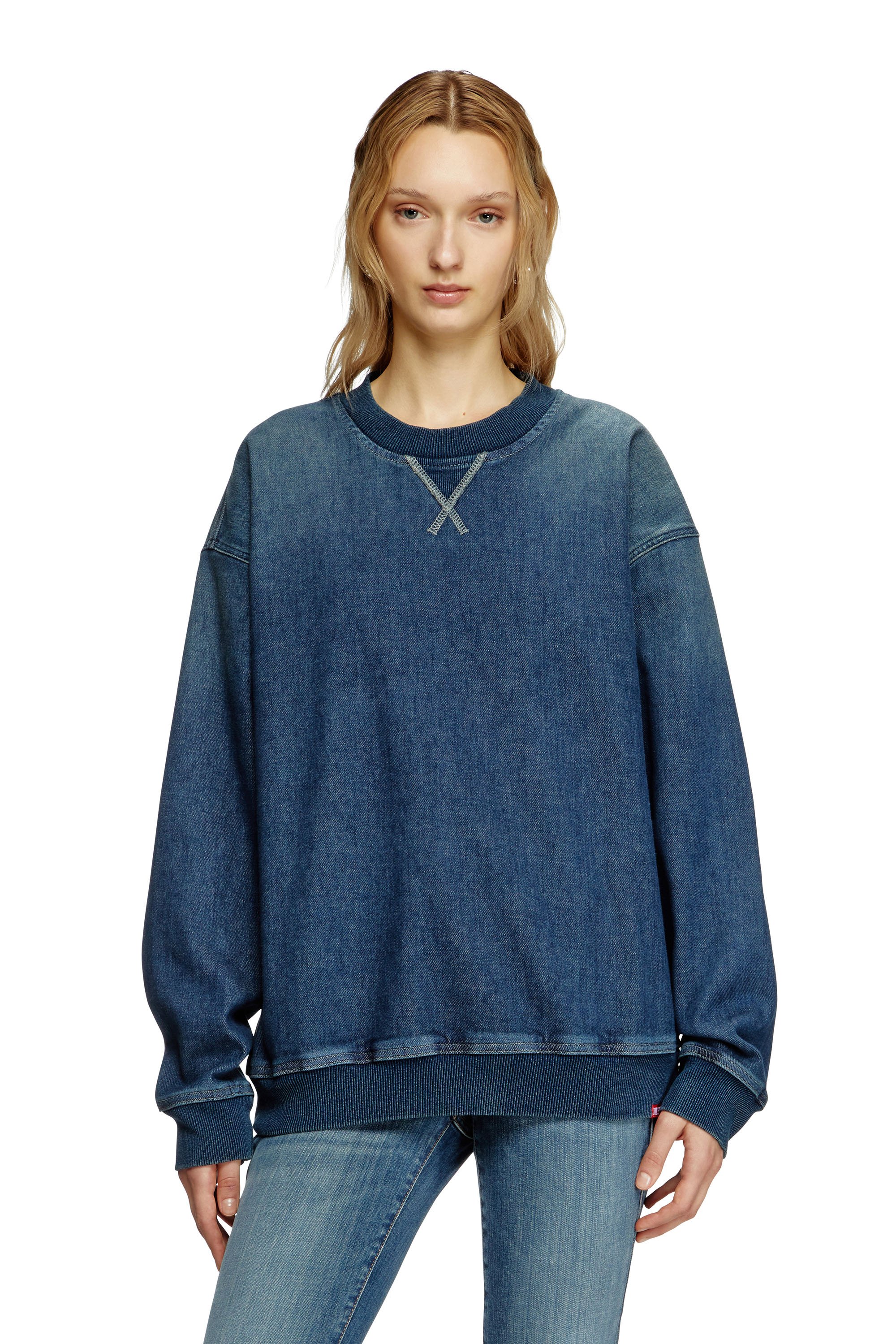 Diesel - D-KRIBY-S TRACK, Unisex Sweatshirt aus Track Denim in Blau - 1