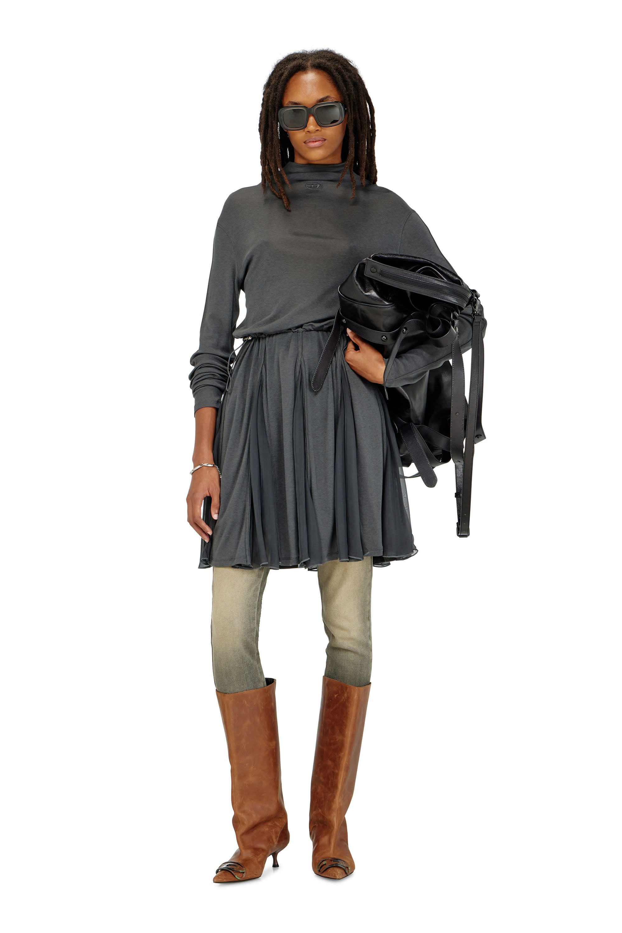 Diesel - D-REI, Damen Rollkragen-Minikleid aus Jersey und Chiffon in null - 2