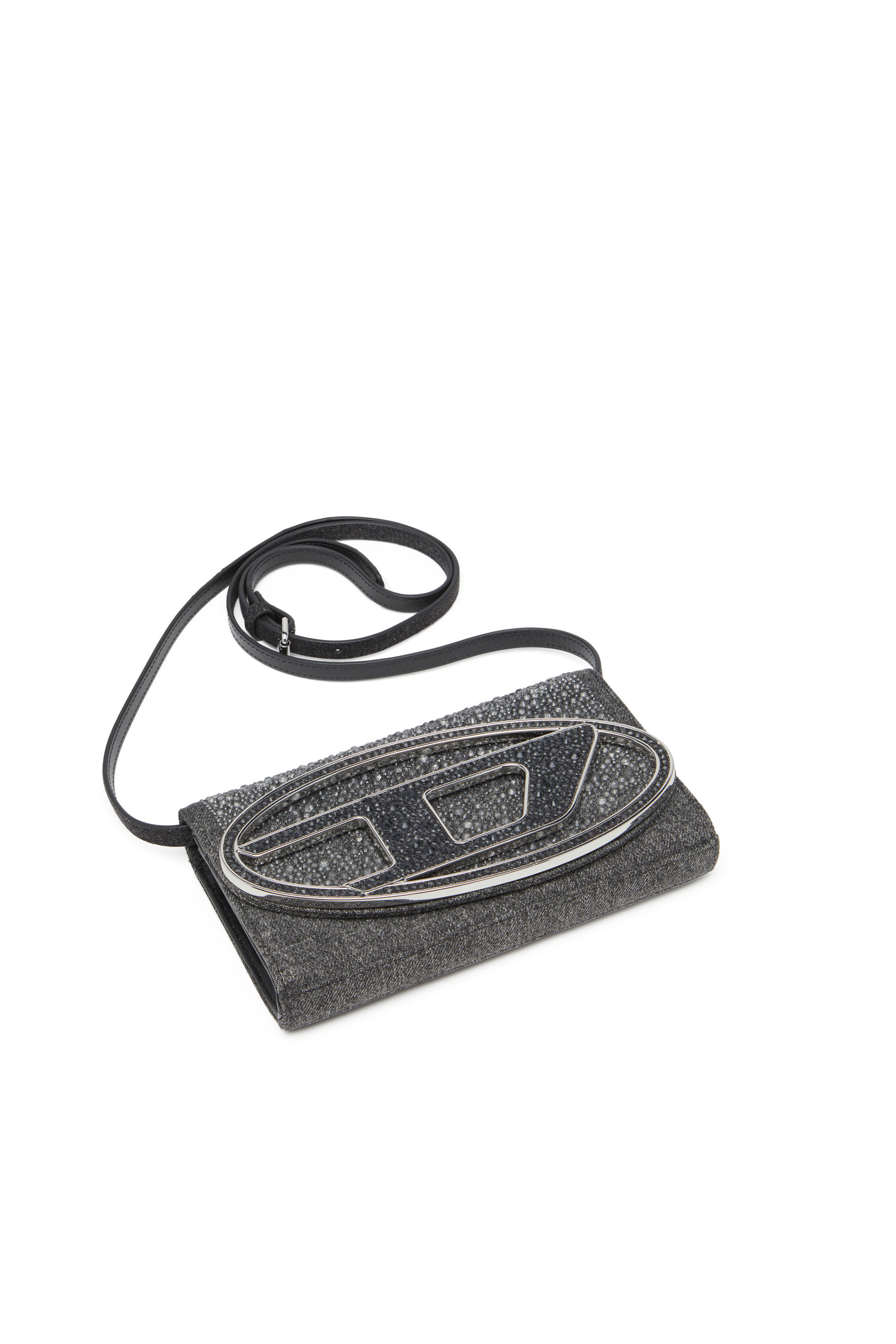 Diesel - 1DR WALLET STRAP, Damen Portemonnaie-Tasche aus Kristall-Denim in Schwarz - Image 5