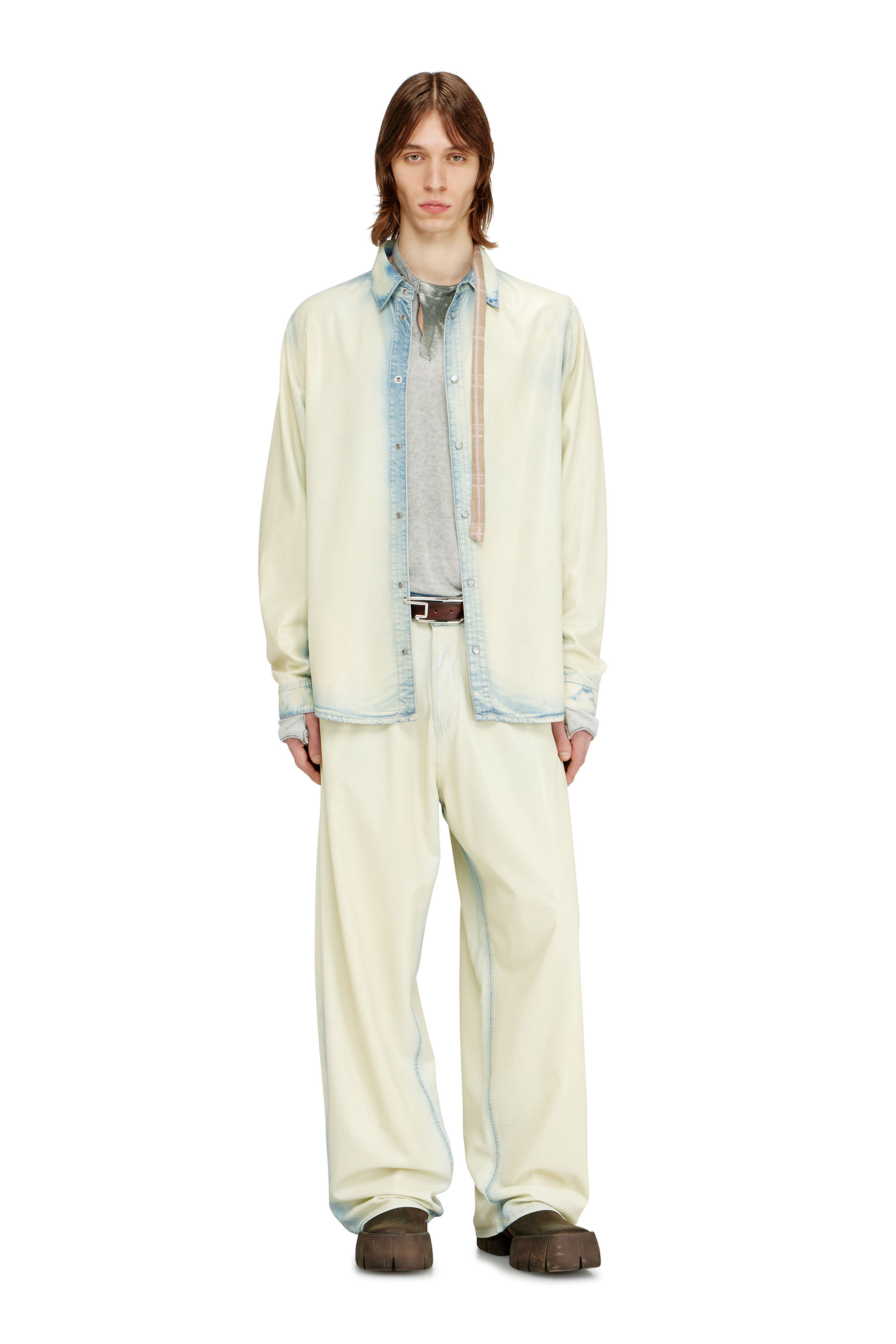 Diesel - D-SYNAR-FSI1, Herren Hemd aus flie&szlig;endem X-Ray-Bleach-Denim in Hellblau - 1