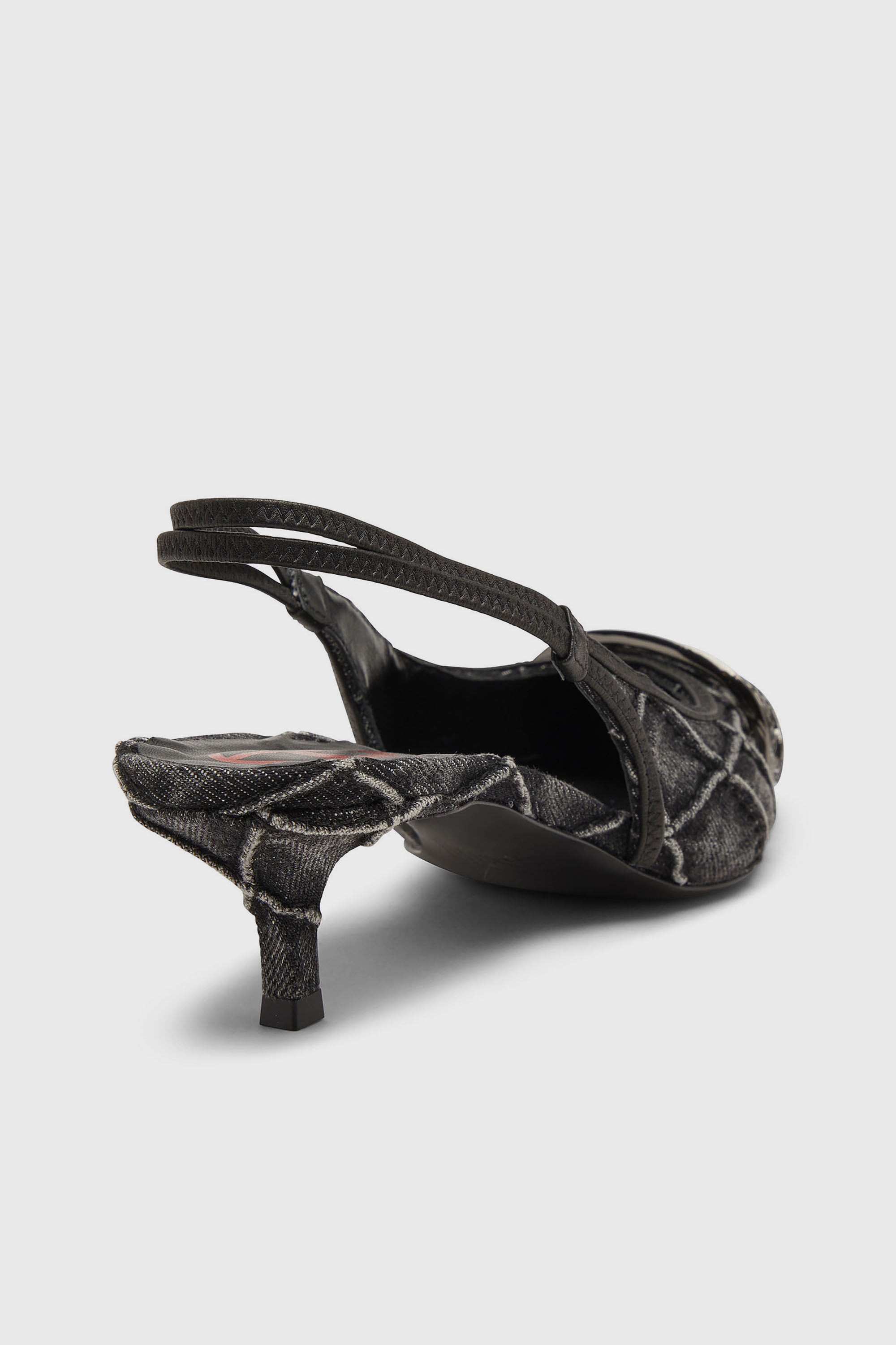 Diesel - D-VENUS SB 40, Damen D-Venus-Crystal-Logo Stepp-Denim-Slingback-Pumps in Schwarz - 5