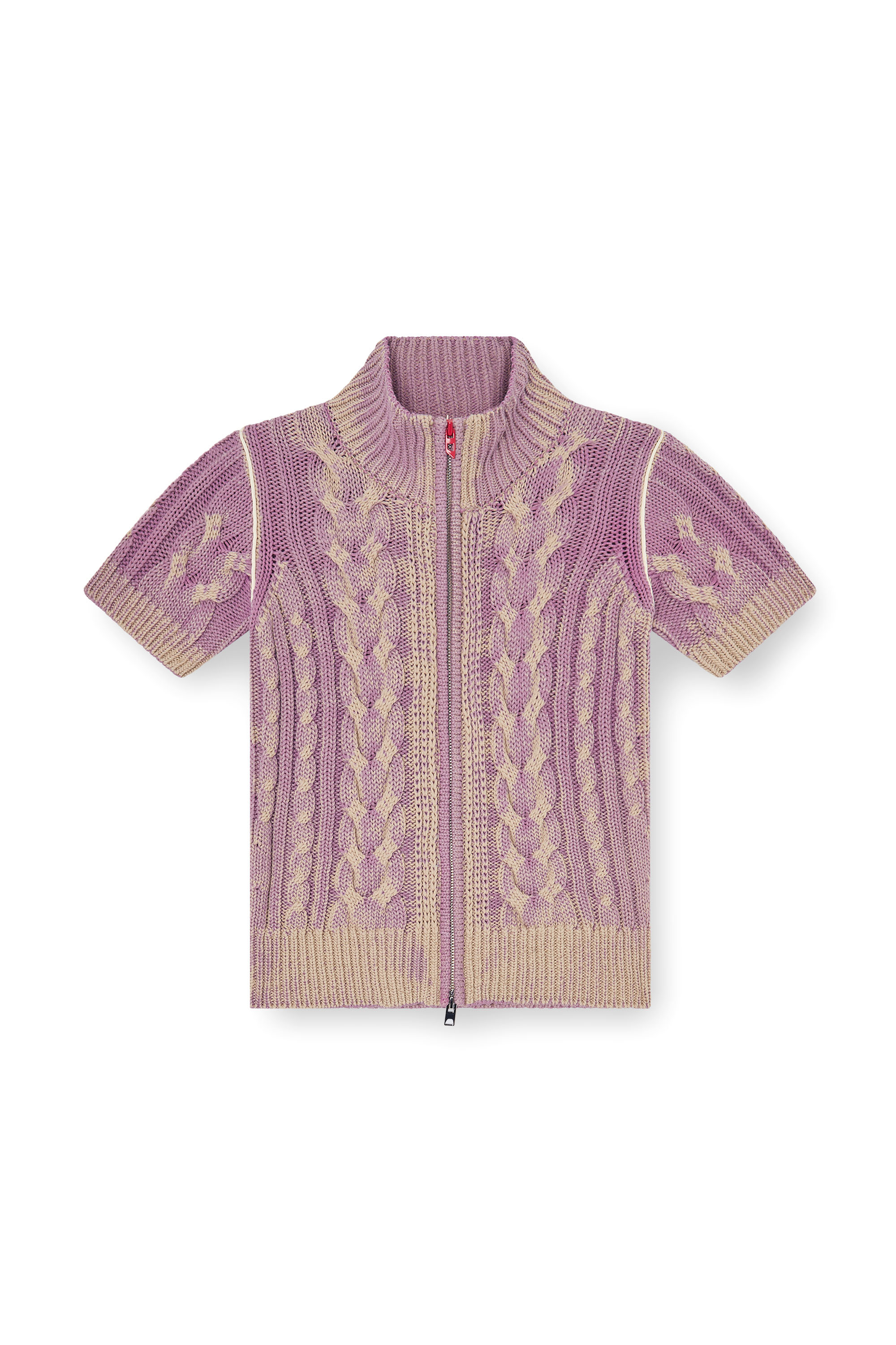 Diesel - M-ELANA, Damen Kurzarm-zip-cardigan im Zopfmuster in Beige/Violett - 3