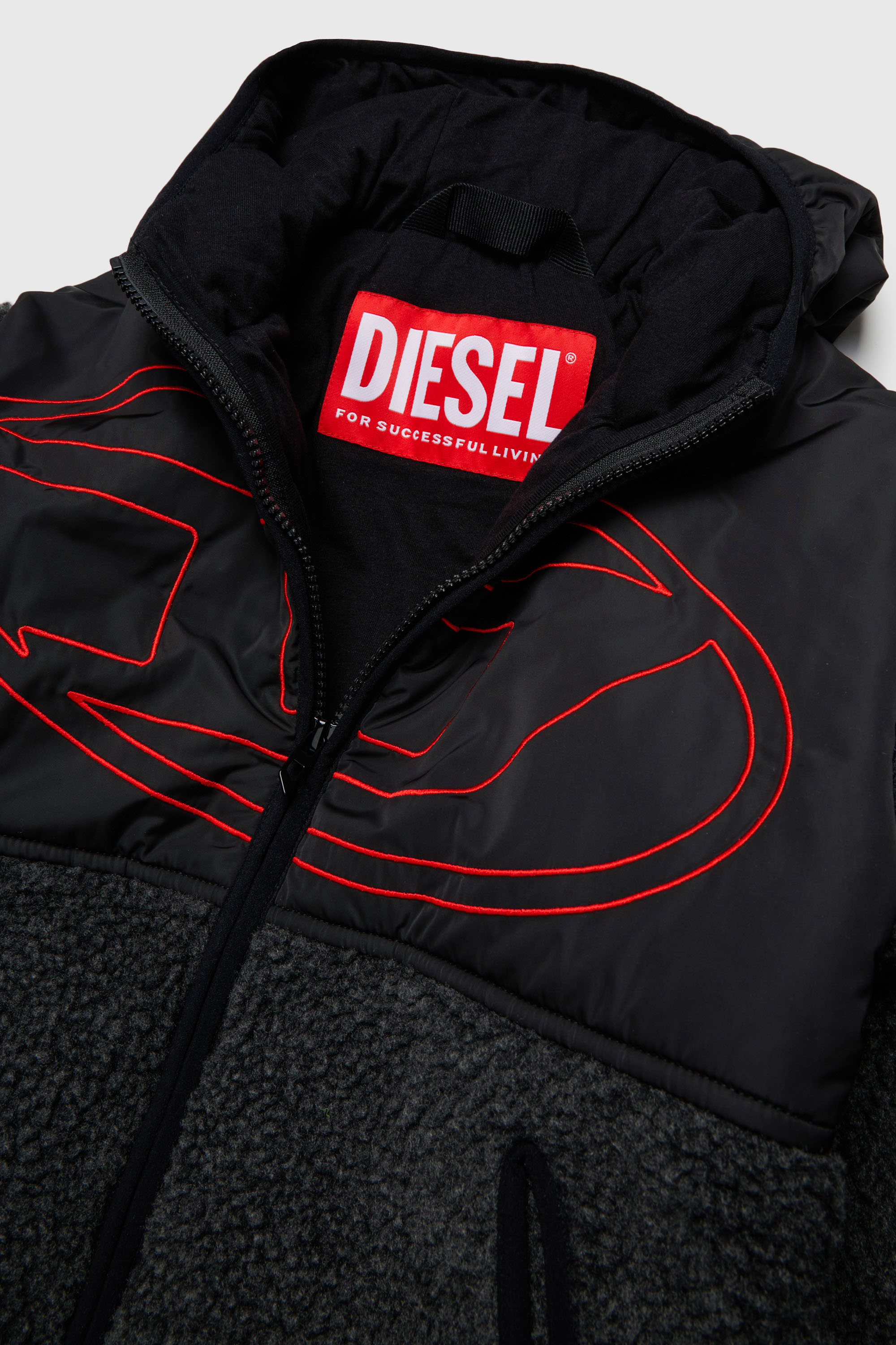 Diesel - JSHEAR, Herren Kapuzensweatjacke aus nylon und teddy-fleece in Schwarz - 3