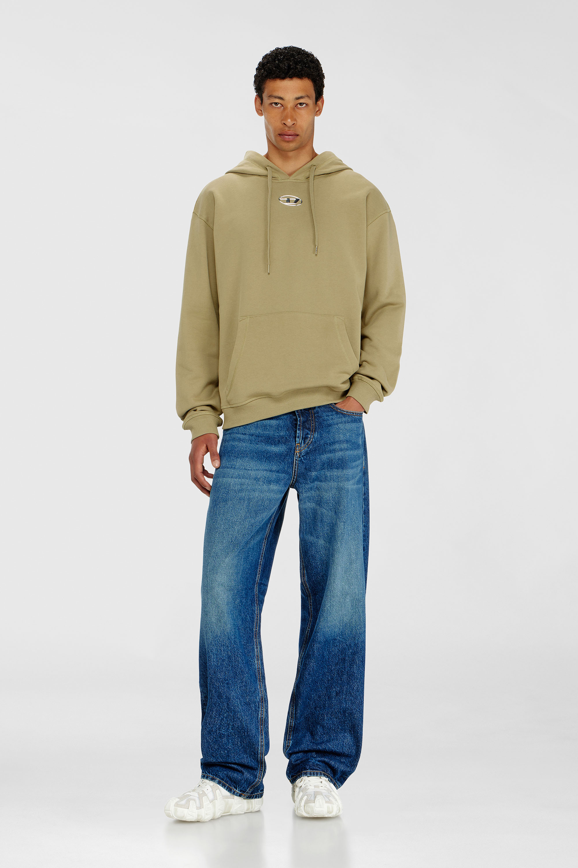 Diesel - S-NORM-HOOD-IOD, Herren Baumwoll-Hoodie mit metallischem Oval D in Olivgr&uuml;n - 1