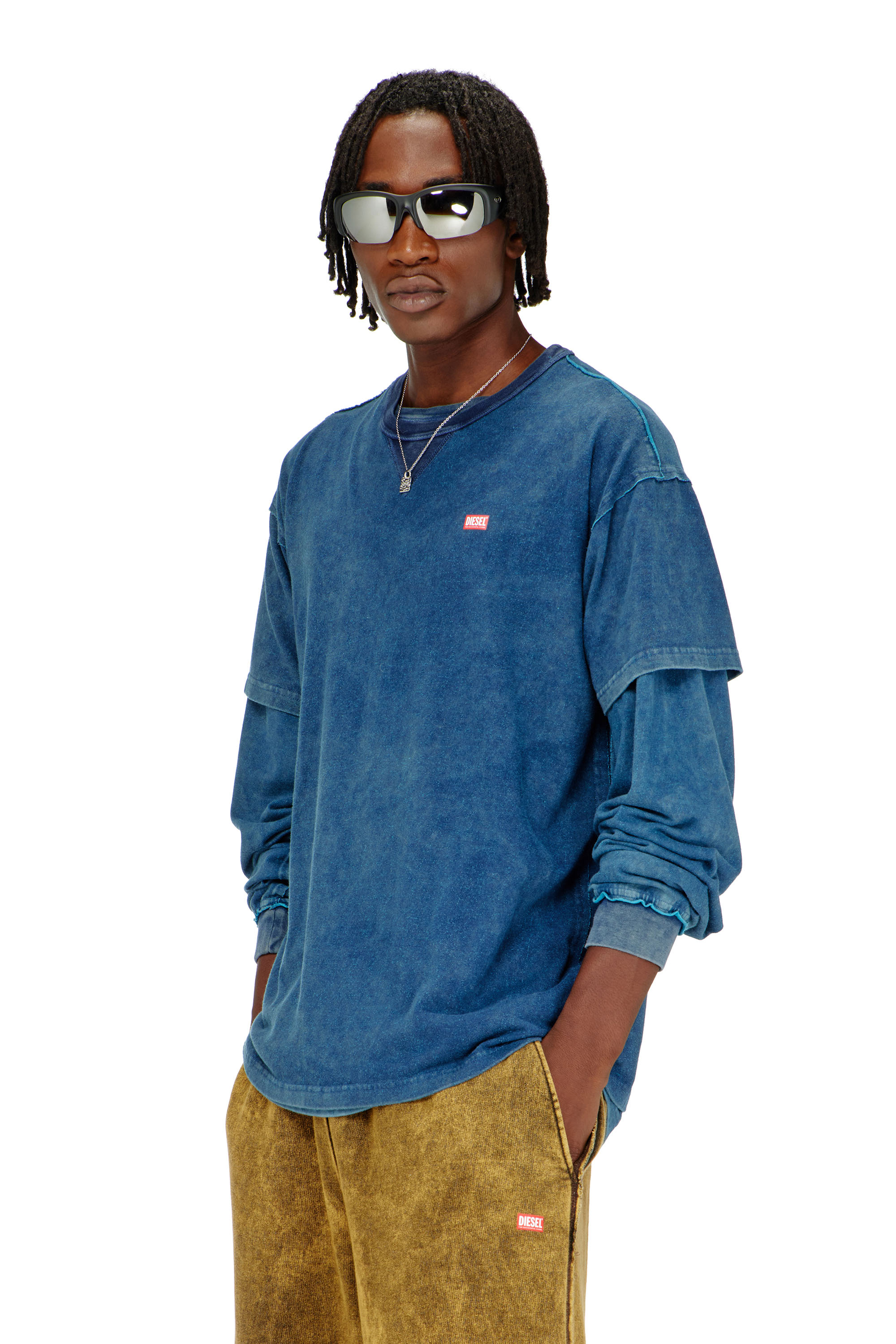Diesel - T-NORM-RAW, Herren Acid-wash T-Shirt mit ausgefransten Details in Blau - 3