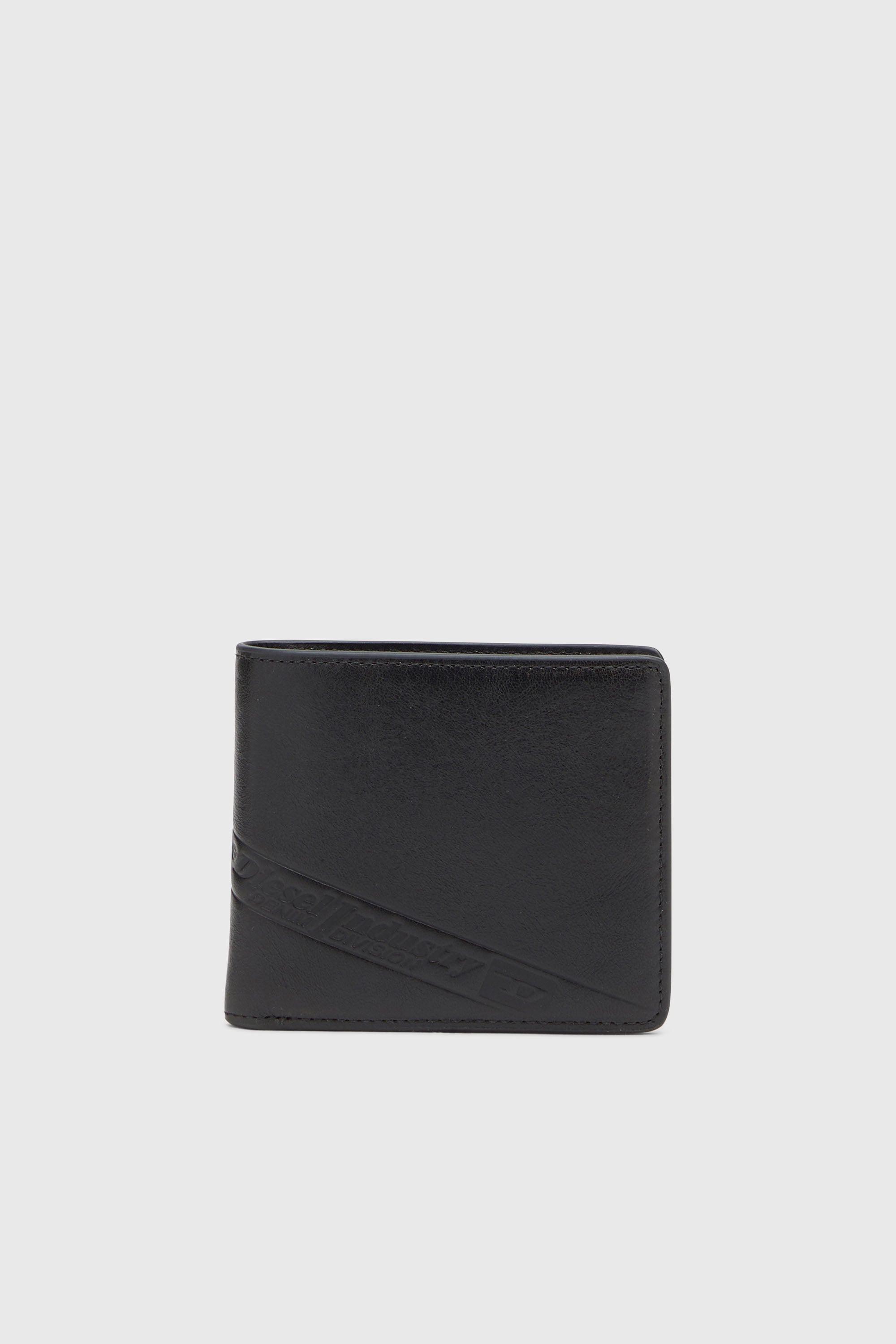 Diesel - FLAG-D BI-FOLD COIN S 3D, Herren Zweifach gefaltete Lederbrieftasche mit gepr&auml;gtem Logo in Schwarz - 1