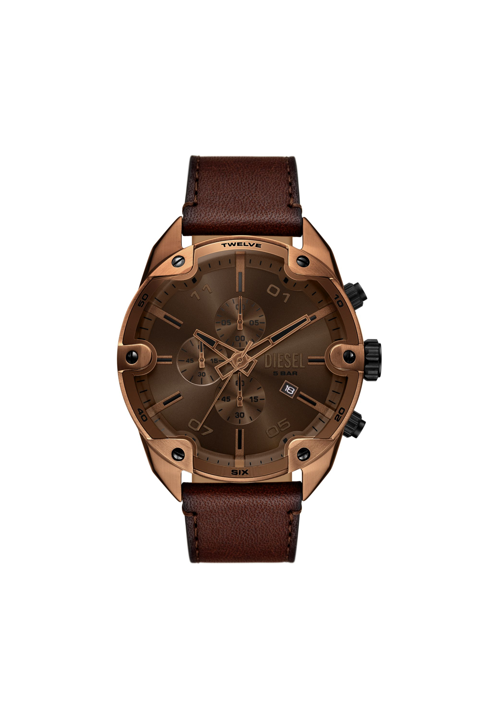 Diesel - DZ4698 WATCH, Herren Spiked braune Lederuhr in Braun - 1