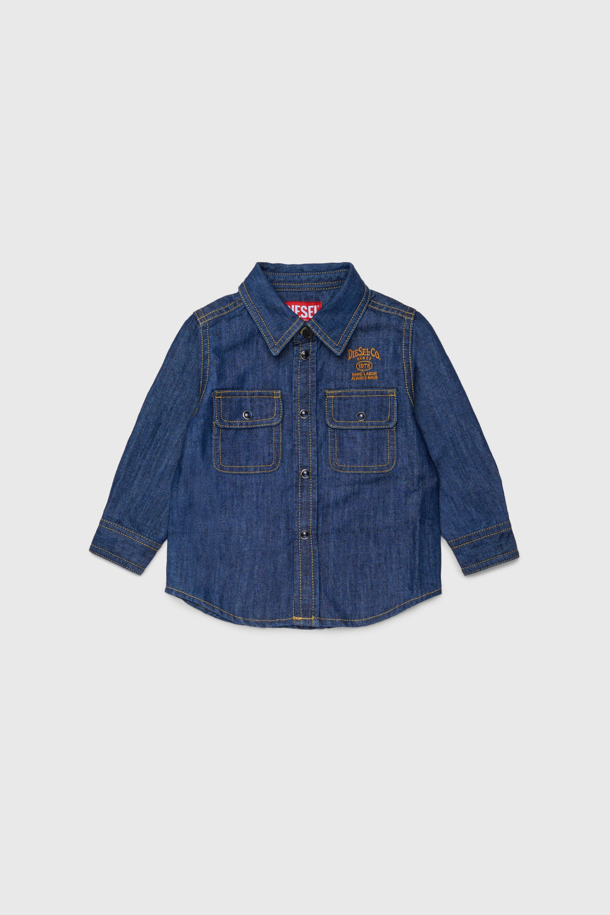 Diesel - CARTOB, Man's Denim shirt with logo embroidery in Dark Blue - 1