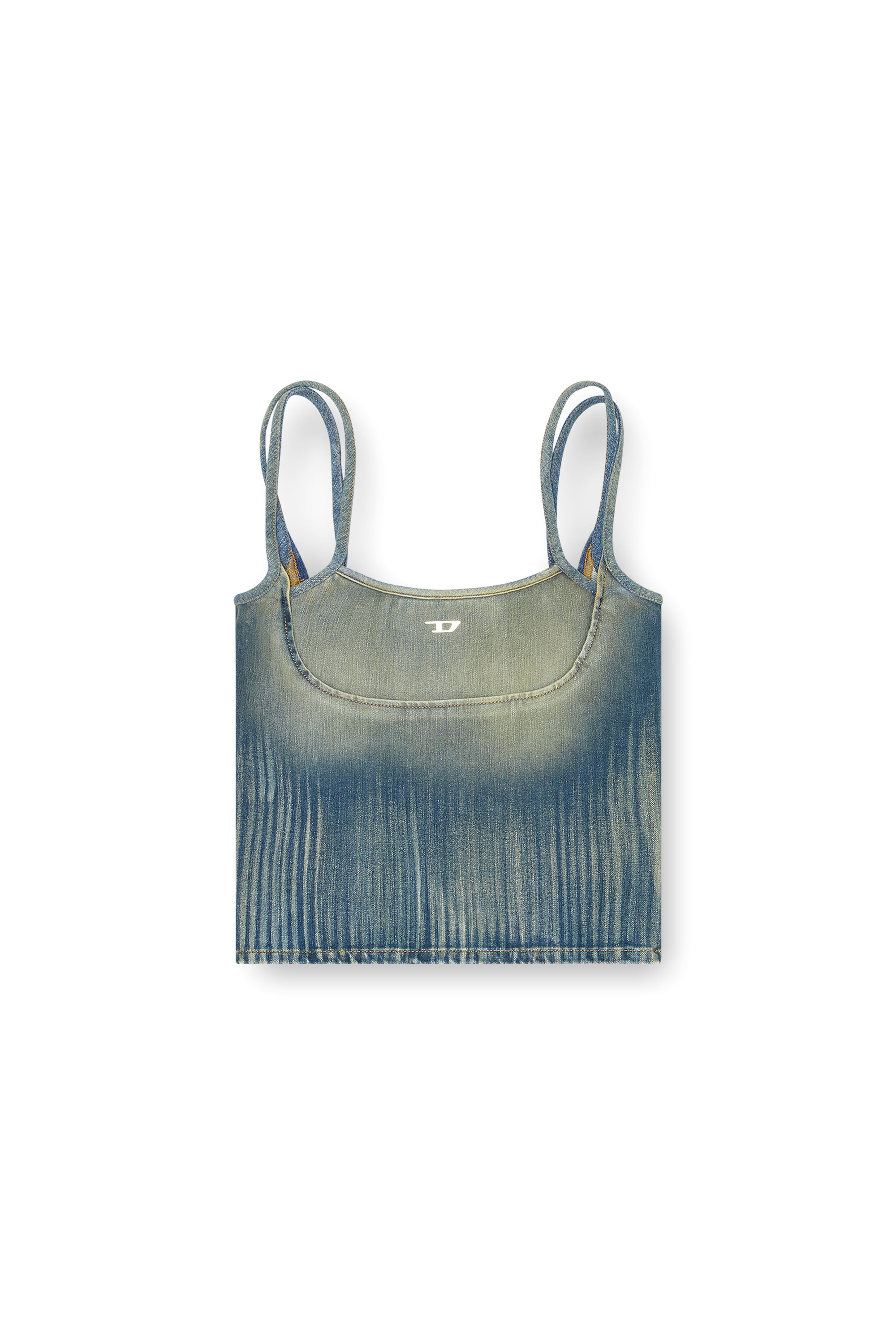 Diesel - DE-MADDY-S, Damen Cropped Top aus leicht gestreiftem Denim in Mittelblau - 3