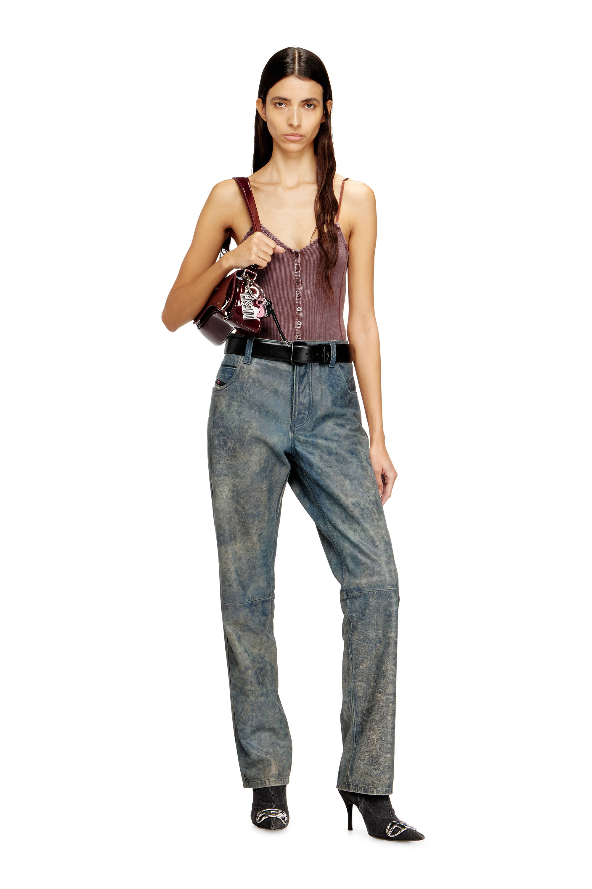 Diesel - T-LEY, Damen String-Body aus geripptem Jersey mit Marmoreffekt in Braun - 2