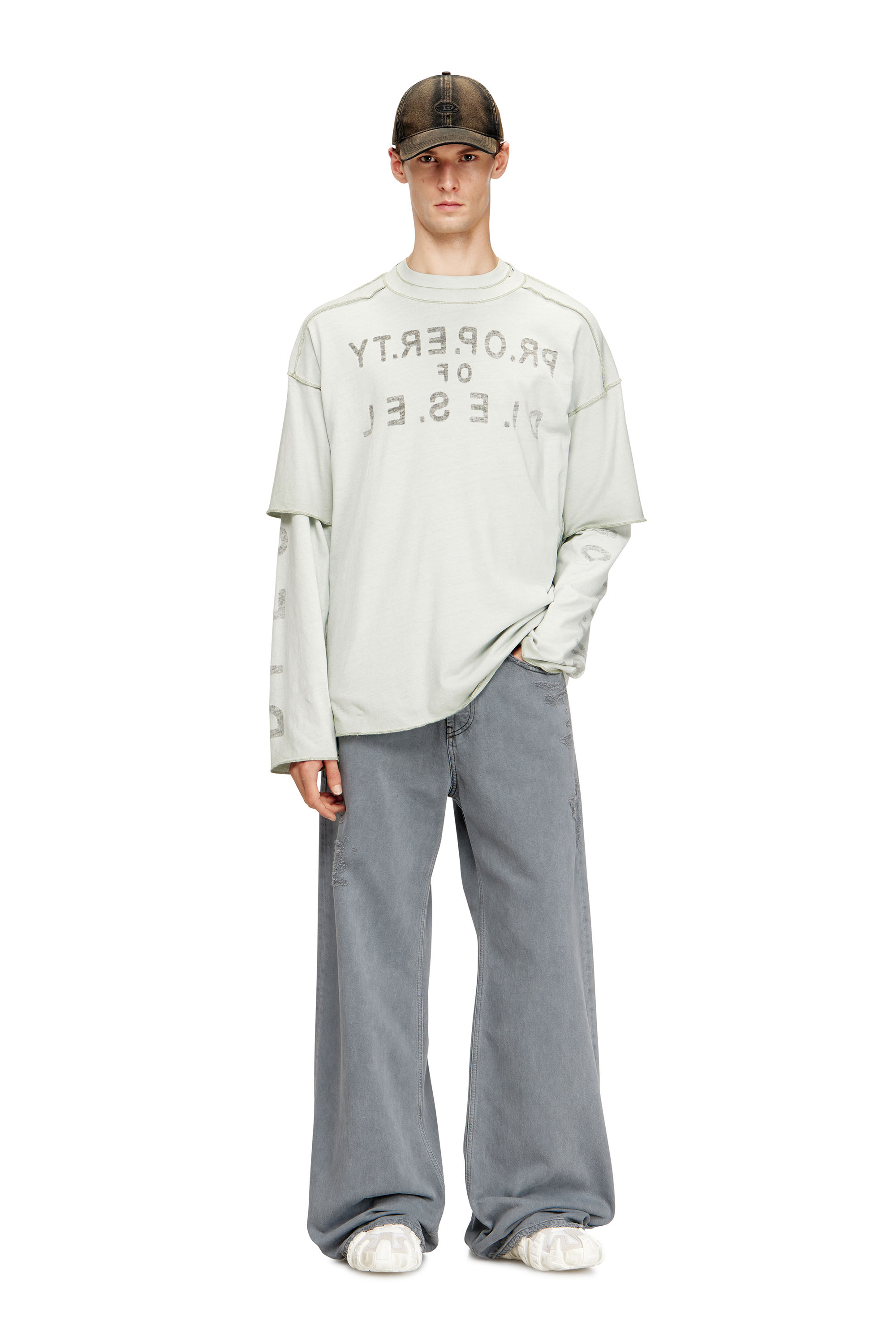 Diesel - T-LOOK, Herren Entspanntes Baumwoll-T-Shirt mit Print vorne und hinten in Wei&szlig;/Grau - 1