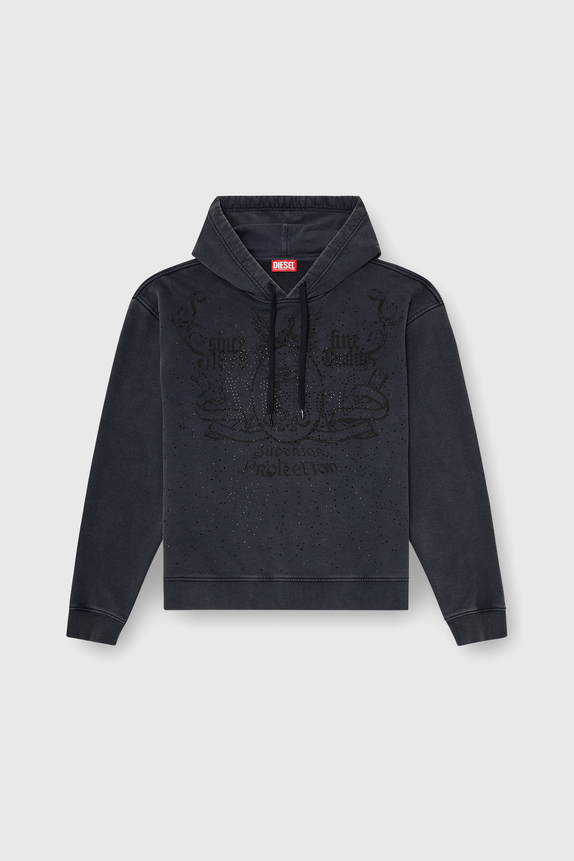 Diesel - S-NORM-HOOD-AA3, Herren Bedrucktes Hoodie mit Strasssteinen in Dunkelgrau - 2