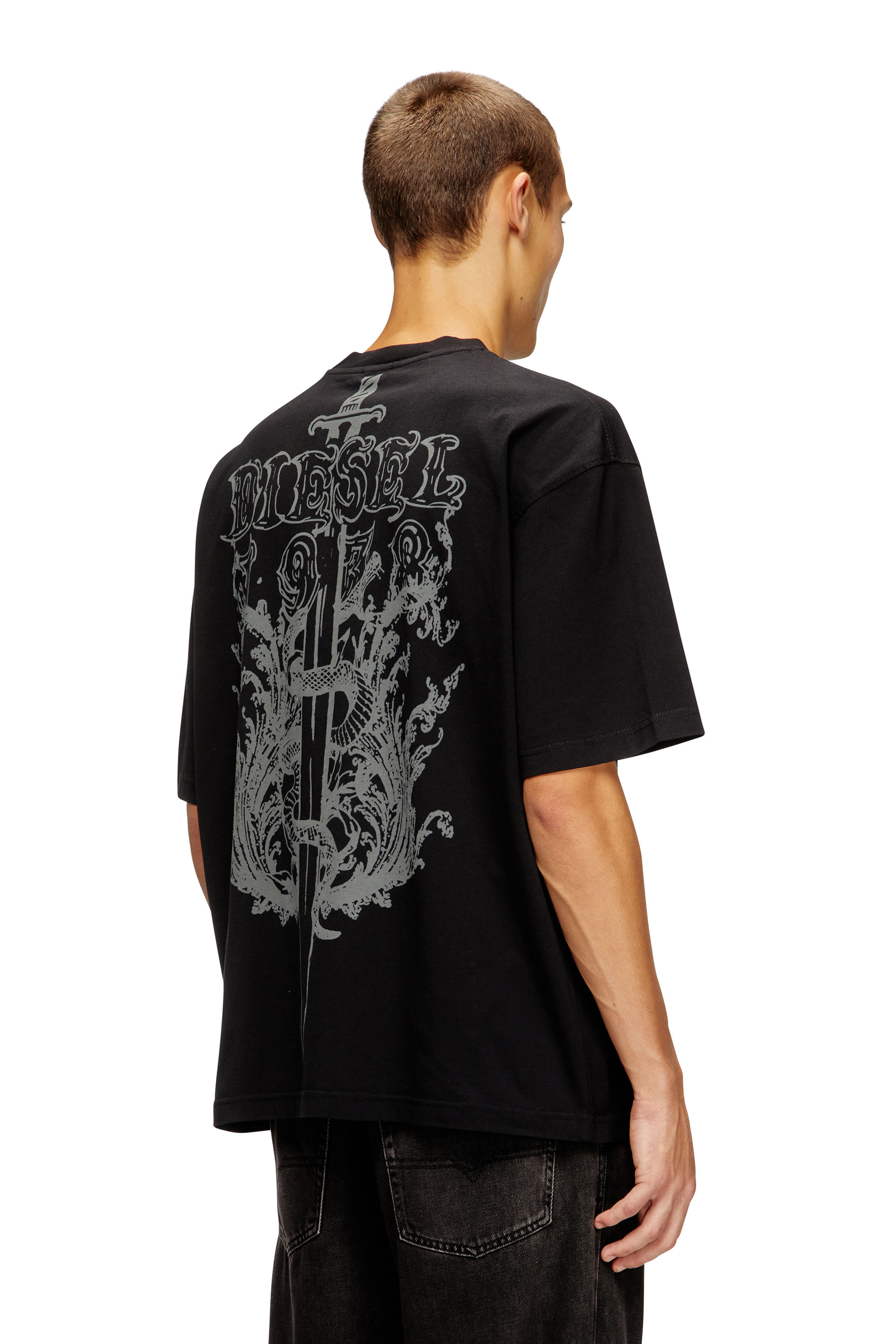 Diesel - T-BOGGY-T5, Herren Locker geschnittenes T-Shirt mit Grafikdruck und Logo in Schwarz - 1