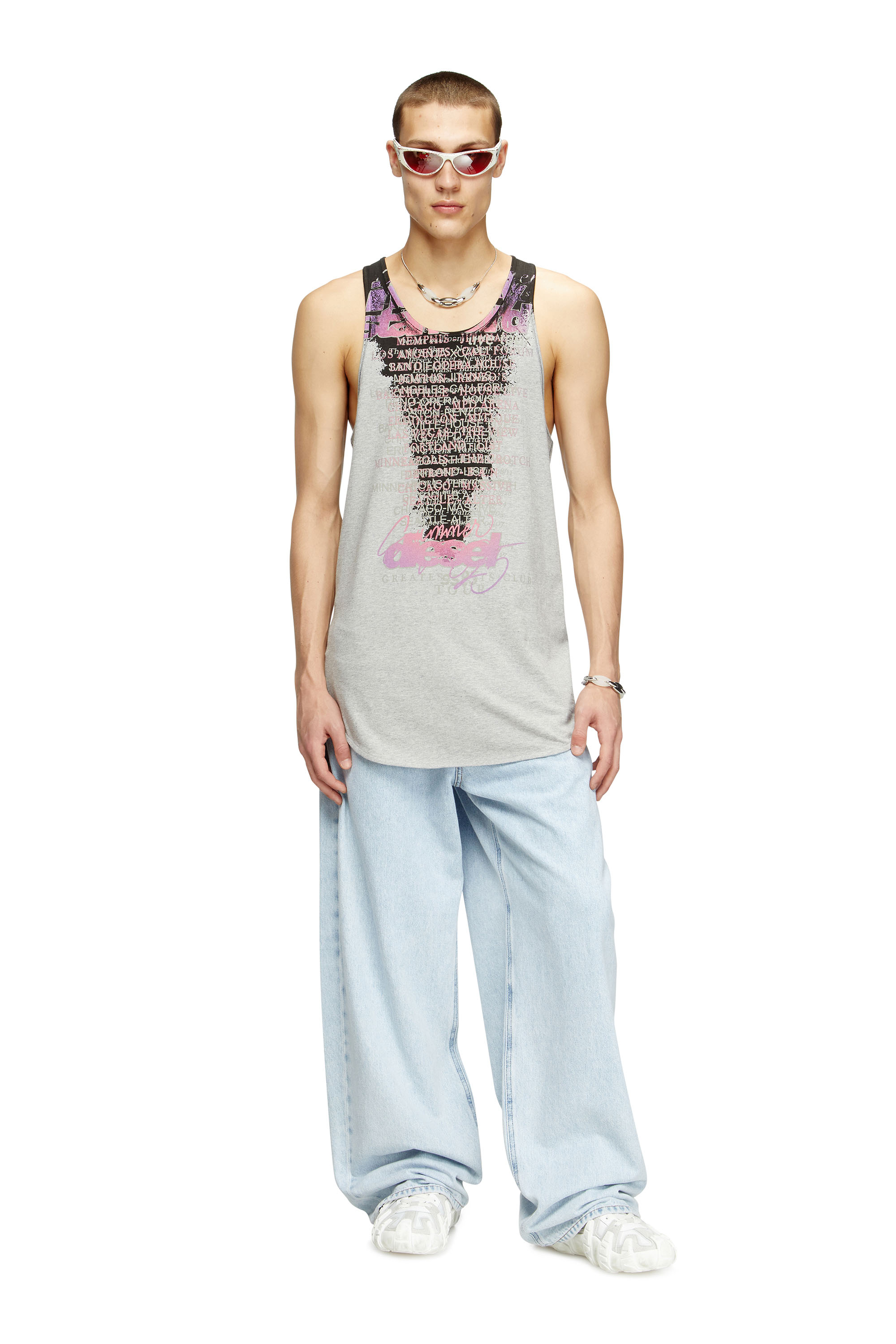 Diesel - T-SHAN, Unisex Tanktop mit Text-Print in Grau - 1