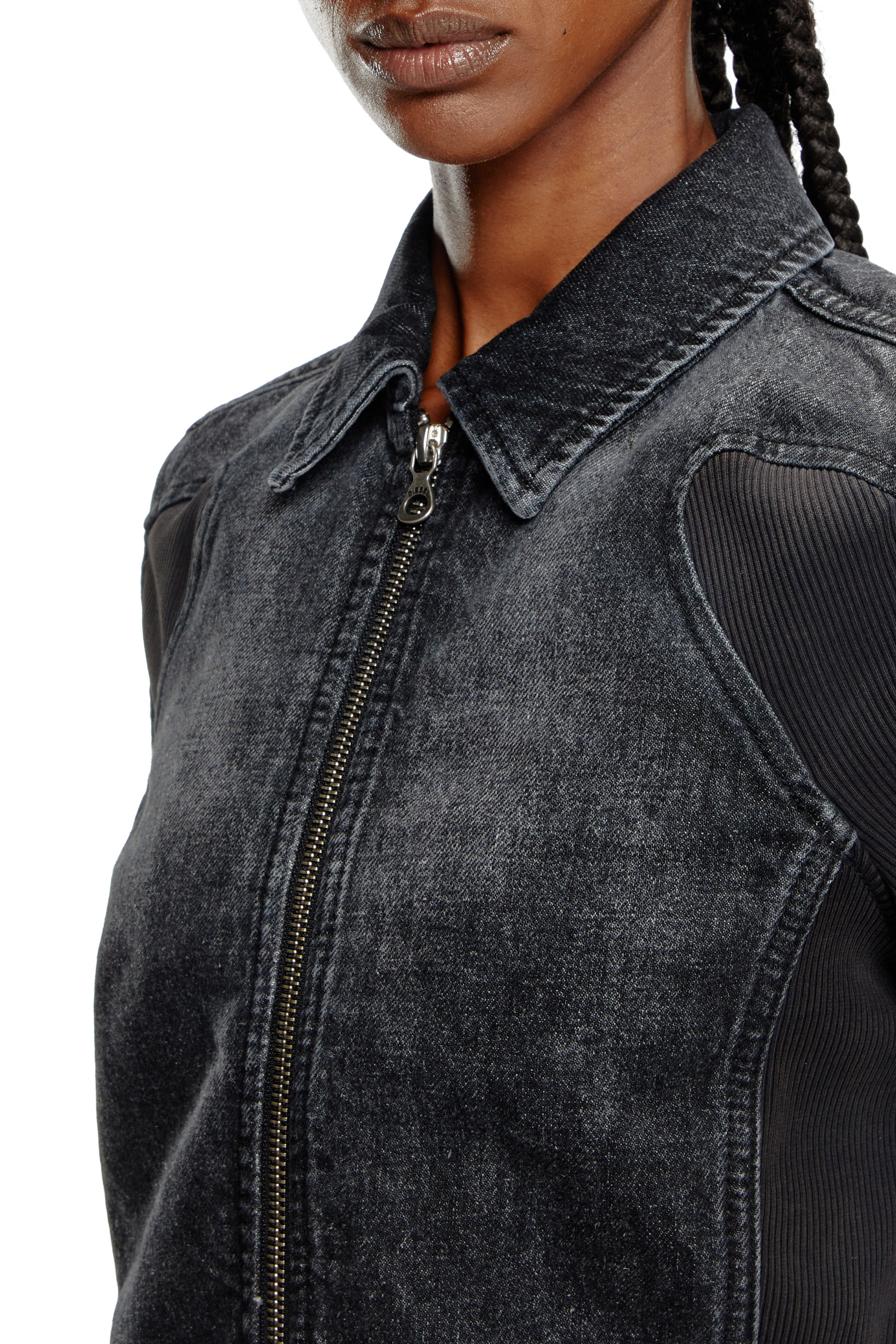 Diesel - DE-SYLEN-S, Damen Kurze Denimjacke mit gerippten Eins&auml;tzen in Schwarz - 5