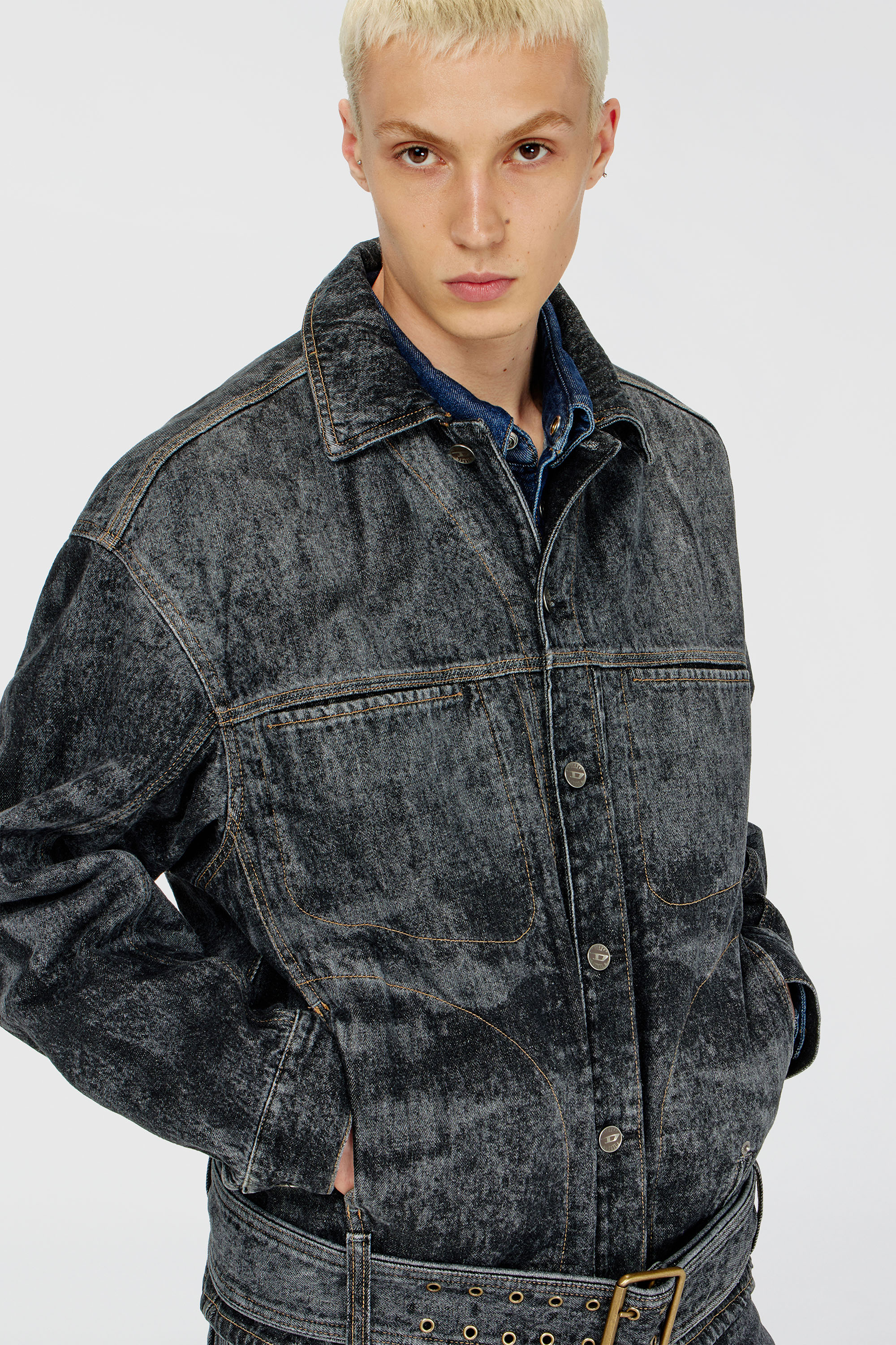 Diesel - D-VALERO-S, Herren Biker-inspirierte Jeansjacke in Dunkelgrau - 5