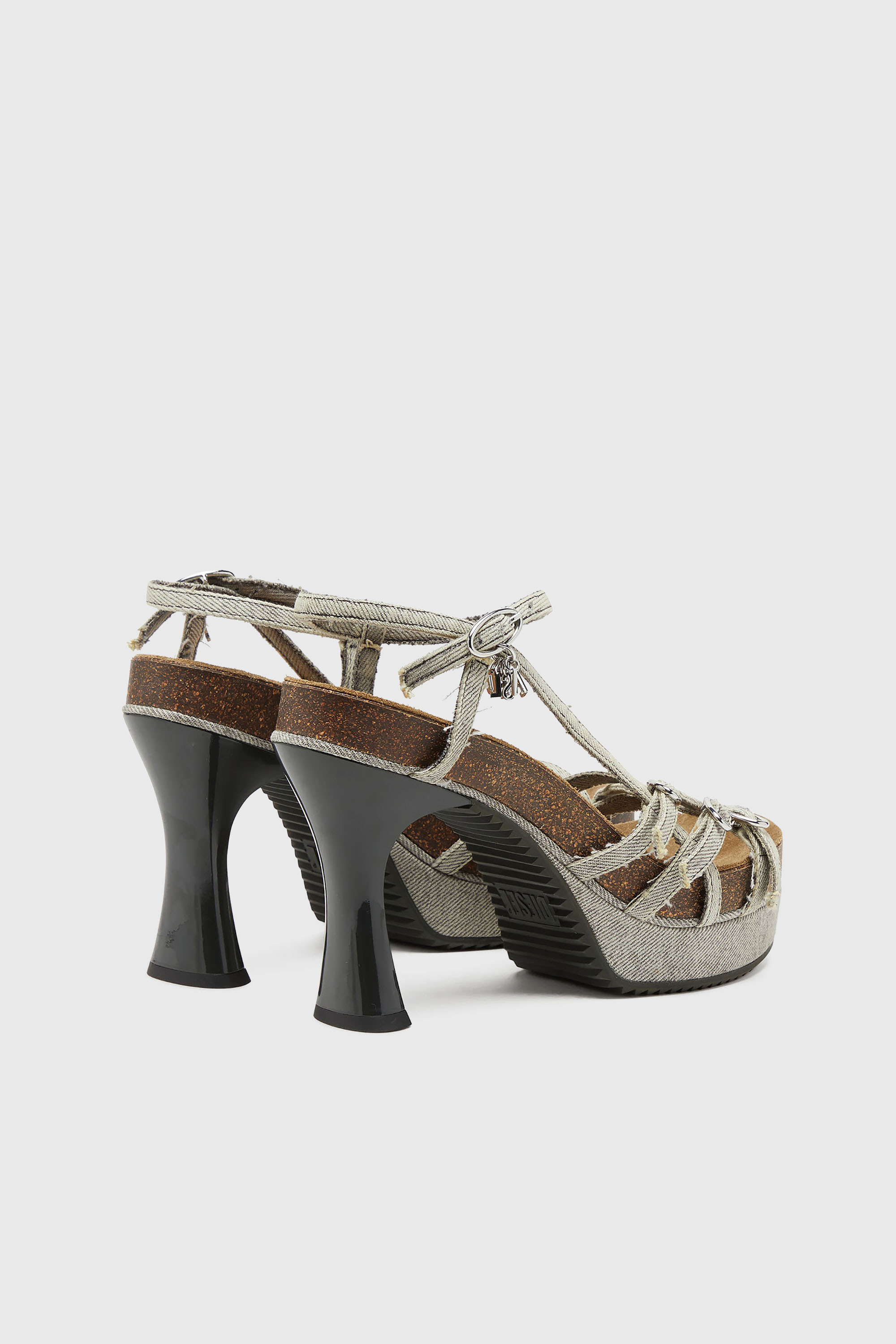 Diesel - D-WOODSTOCK 105 SANDAL, Damen D-Woodstock-Plateausandalen mit Riemchen in Denim in Grau - 2