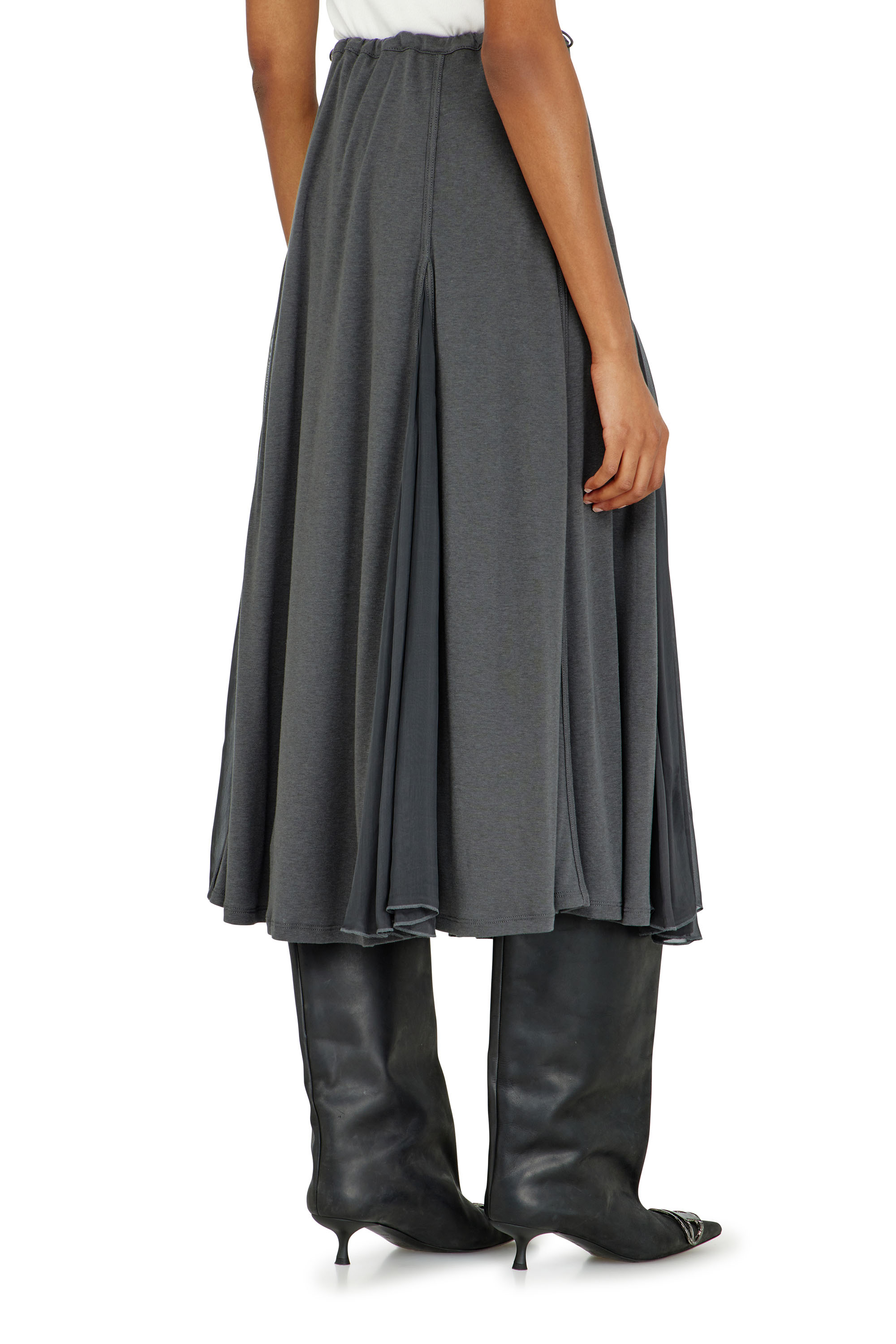 Diesel - O-LONGREI, Damen Midirock aus Rippjersey und Chiffon in null - 3
