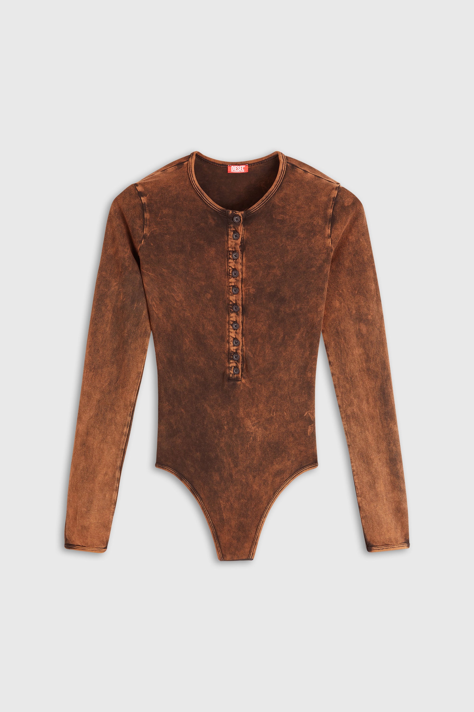 Diesel - FRESYA-DNM, Damen Baumwoll-Body mit Knopfleiste vorn in Braun - 2