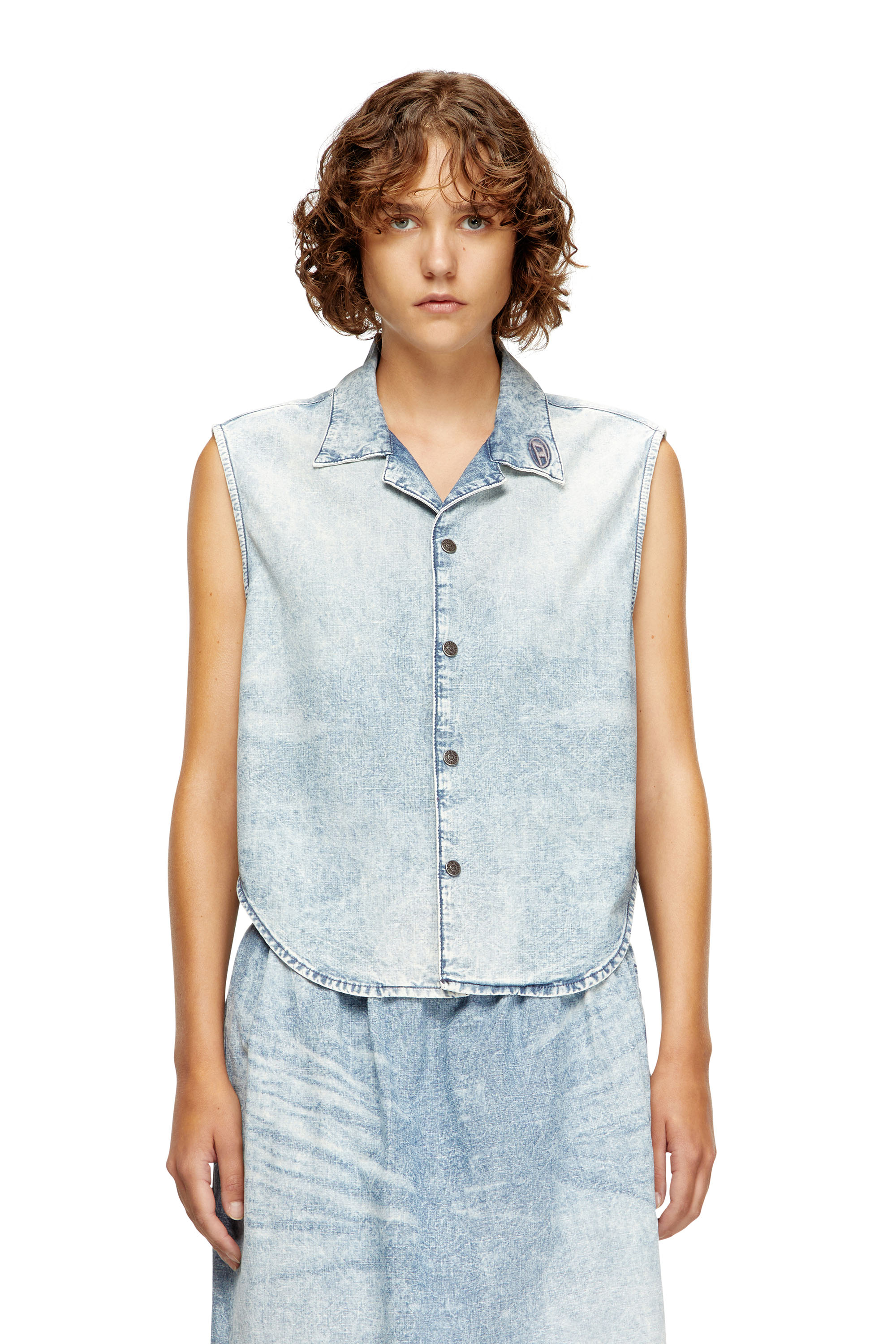 Diesel - DE-NABI-S, Damen Ärmelloses Oberteil aus marmoriertem Denim in Hellblau - 1