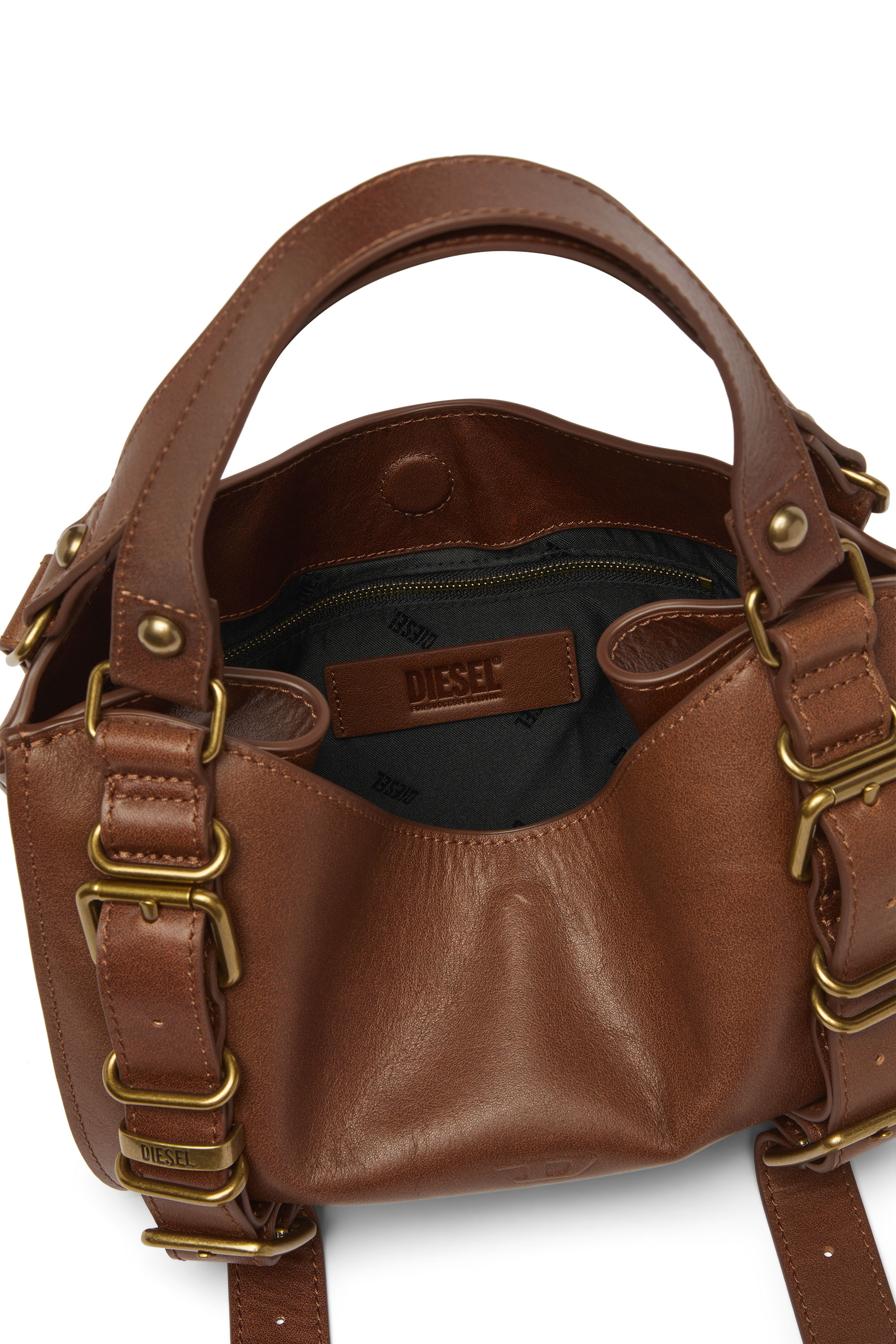 Diesel - D-ONE TOPHANDLE S, Damen D-One-Small Henkeltasche aus behandeltem Leder in Braun - 4