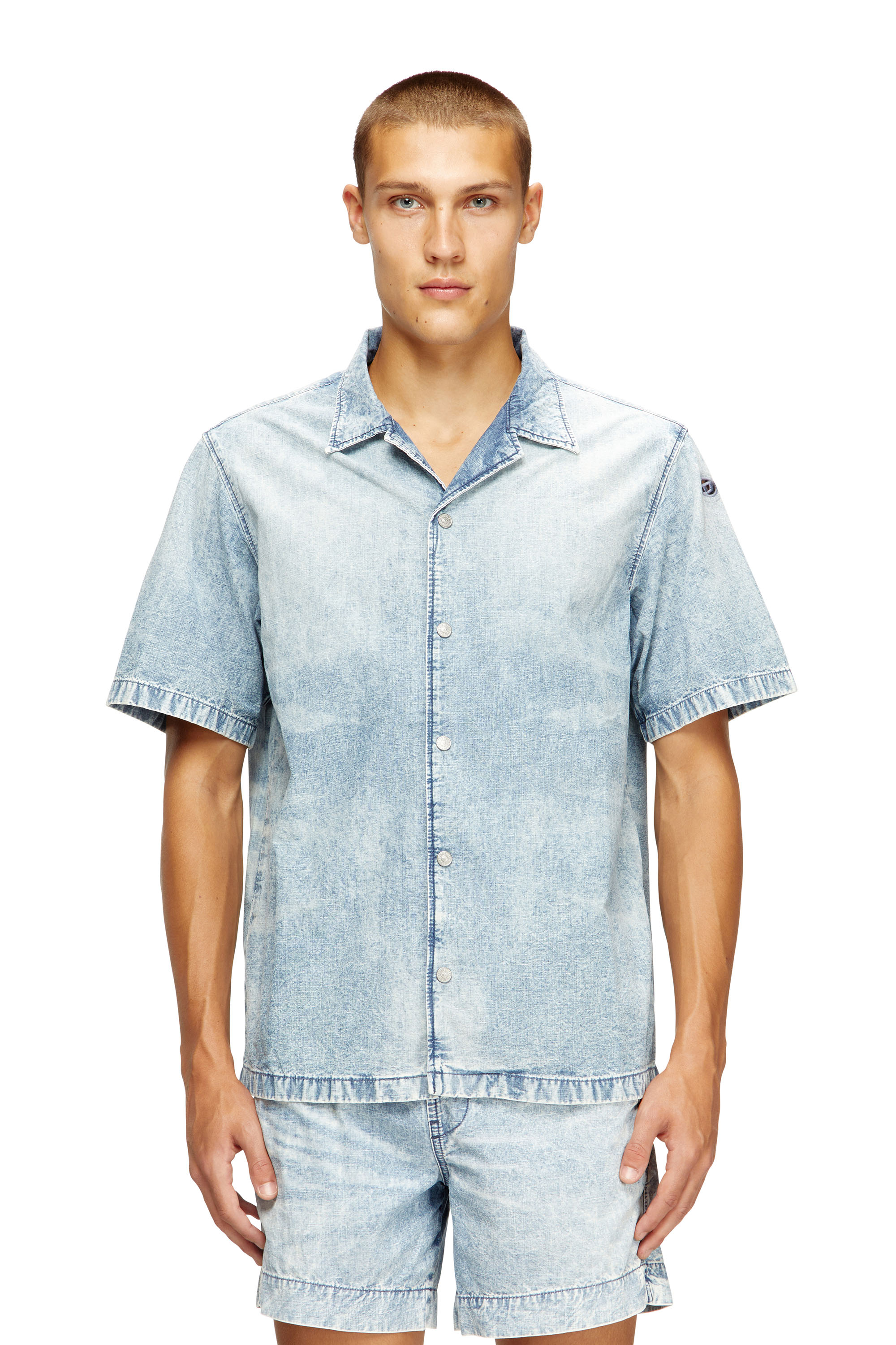 Diesel - D-NABIL-S4, Herren Bowling-Hemd aus marmoriertem Denim in Hellblau - 3