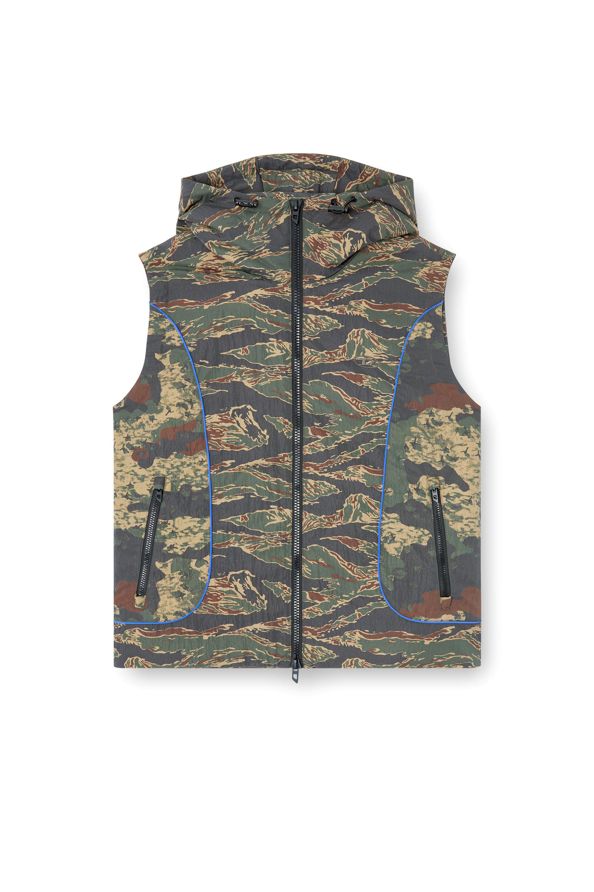 Diesel - J-OSTEND-SL-CAMU, Herren Weste mit Kapuze und gemischten Camo-Prints in Blau/Grün - 3