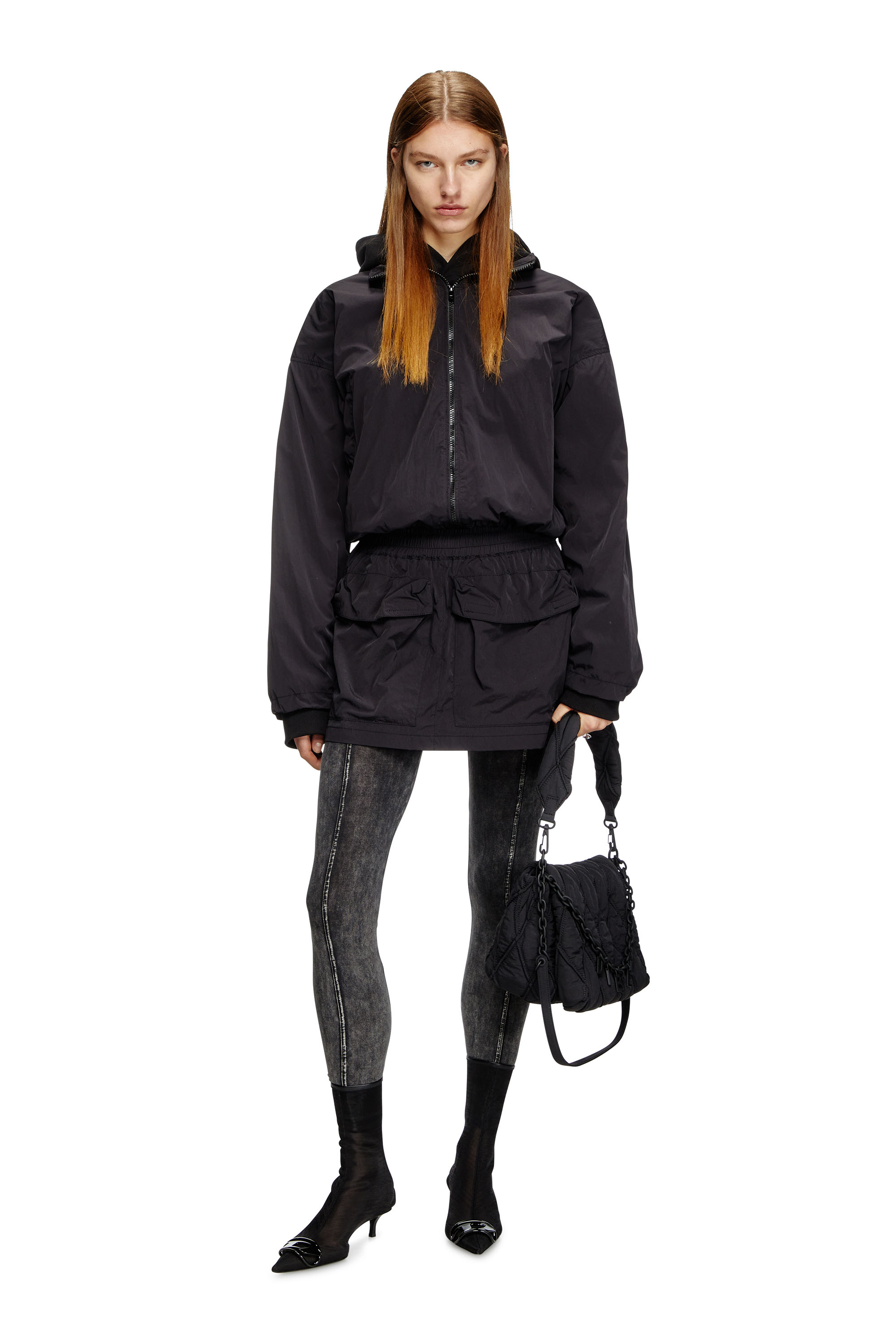 O-CEAN, Schwarz Diesel - O-CEAN, Damen Knitter-Mini-Rock mit Utility-Taschen in Schwarz - 1