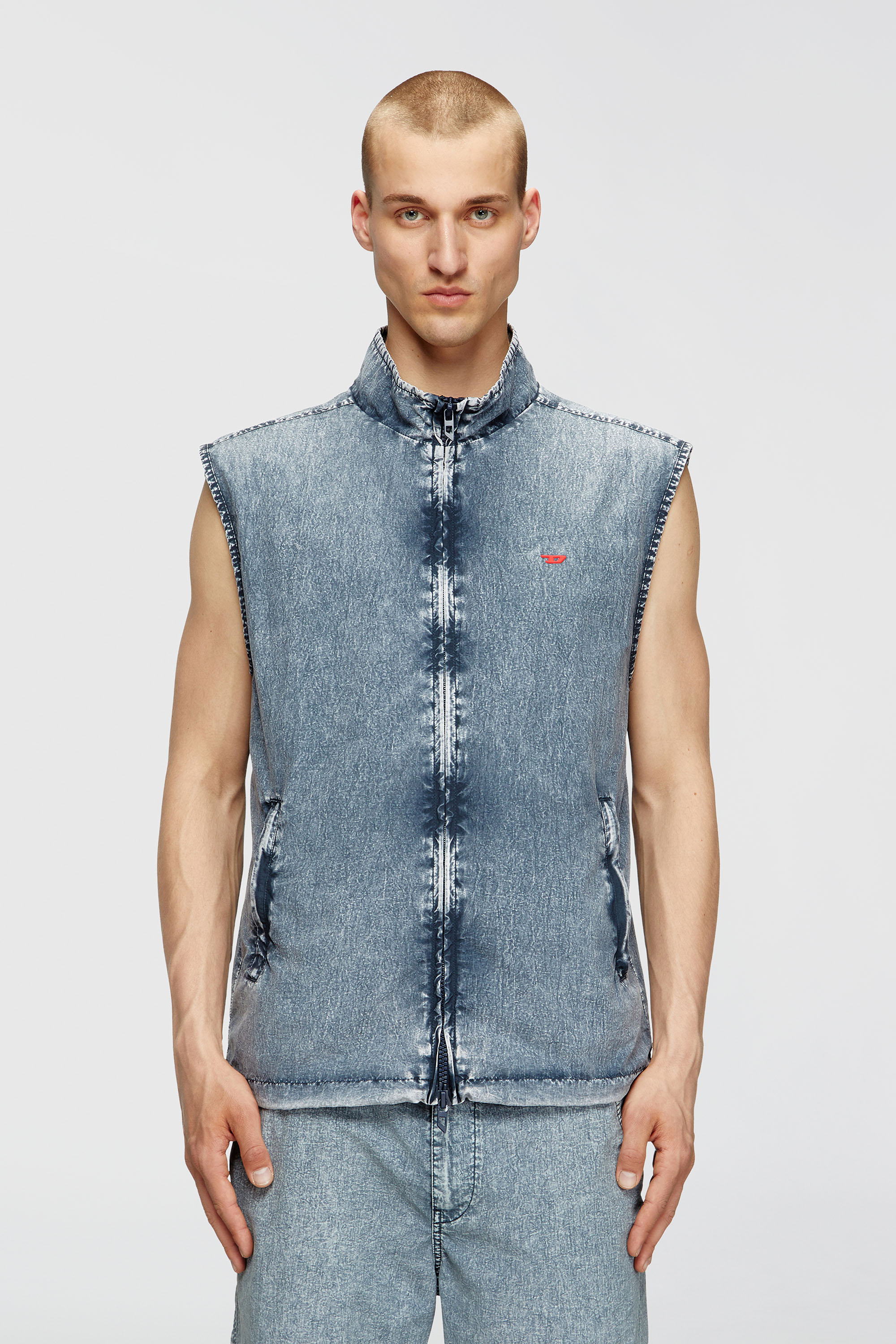 Diesel - J-ERB, Herren Weste aus recyceltem Nylon-Taslan in Mittelblau - 1