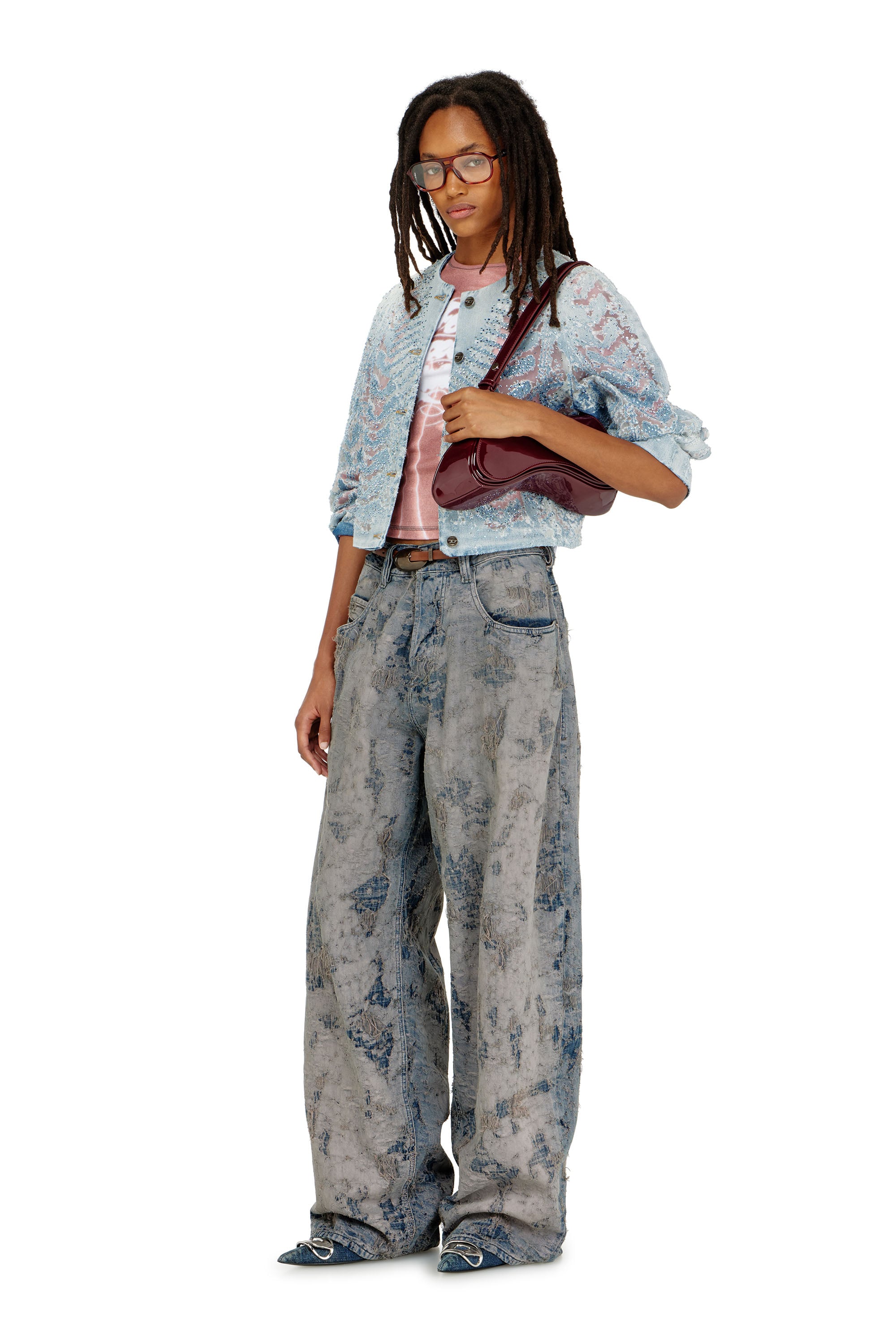 Diesel - DE-SOLIXIA-S, Damen Jacke aus microstone devor&eacute; denim in null - 2