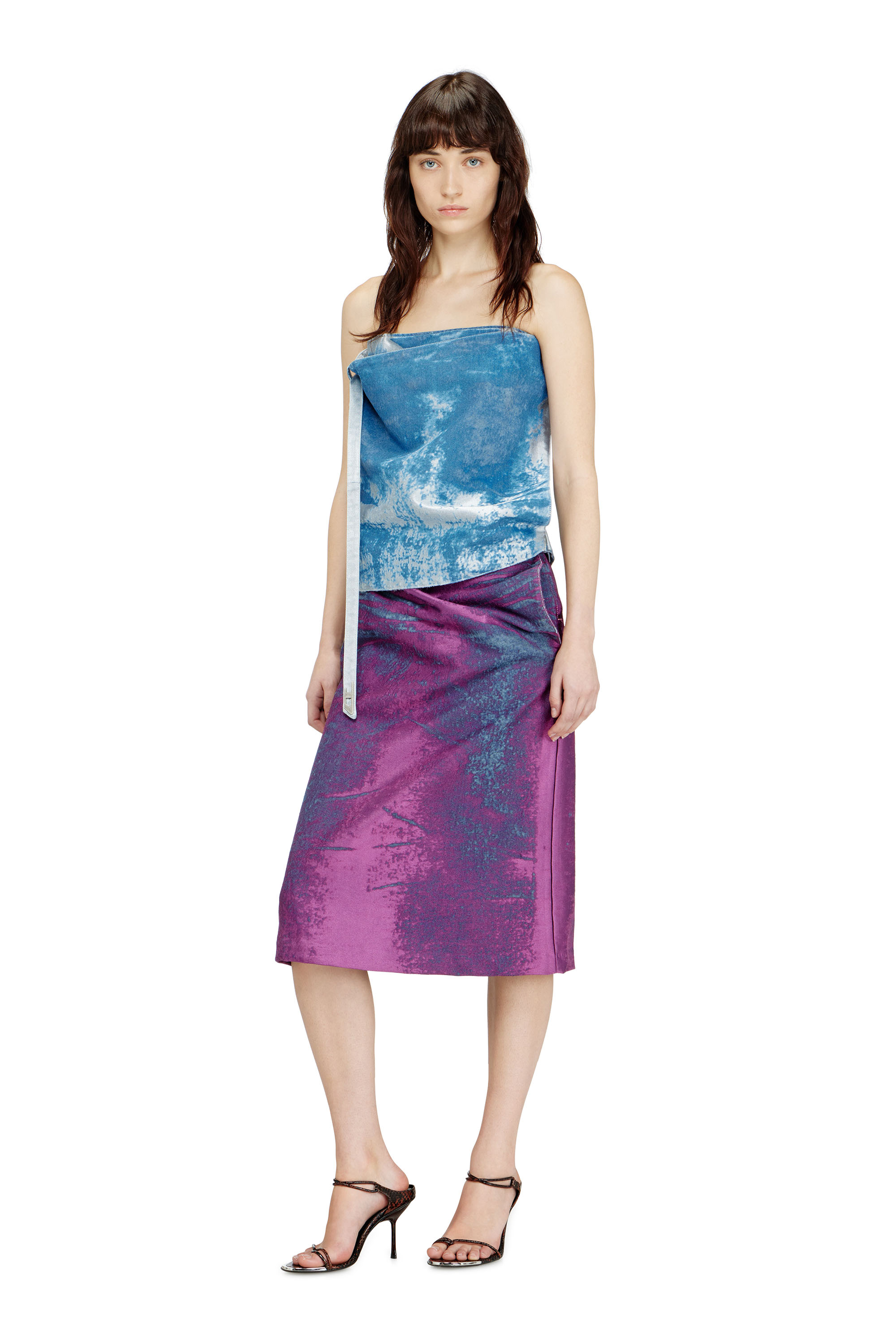 Diesel - DE-SANDIE-FSI, Damen &Auml;rmelloses Top aus farbigem Satinstoff-Denim in Blau - 2