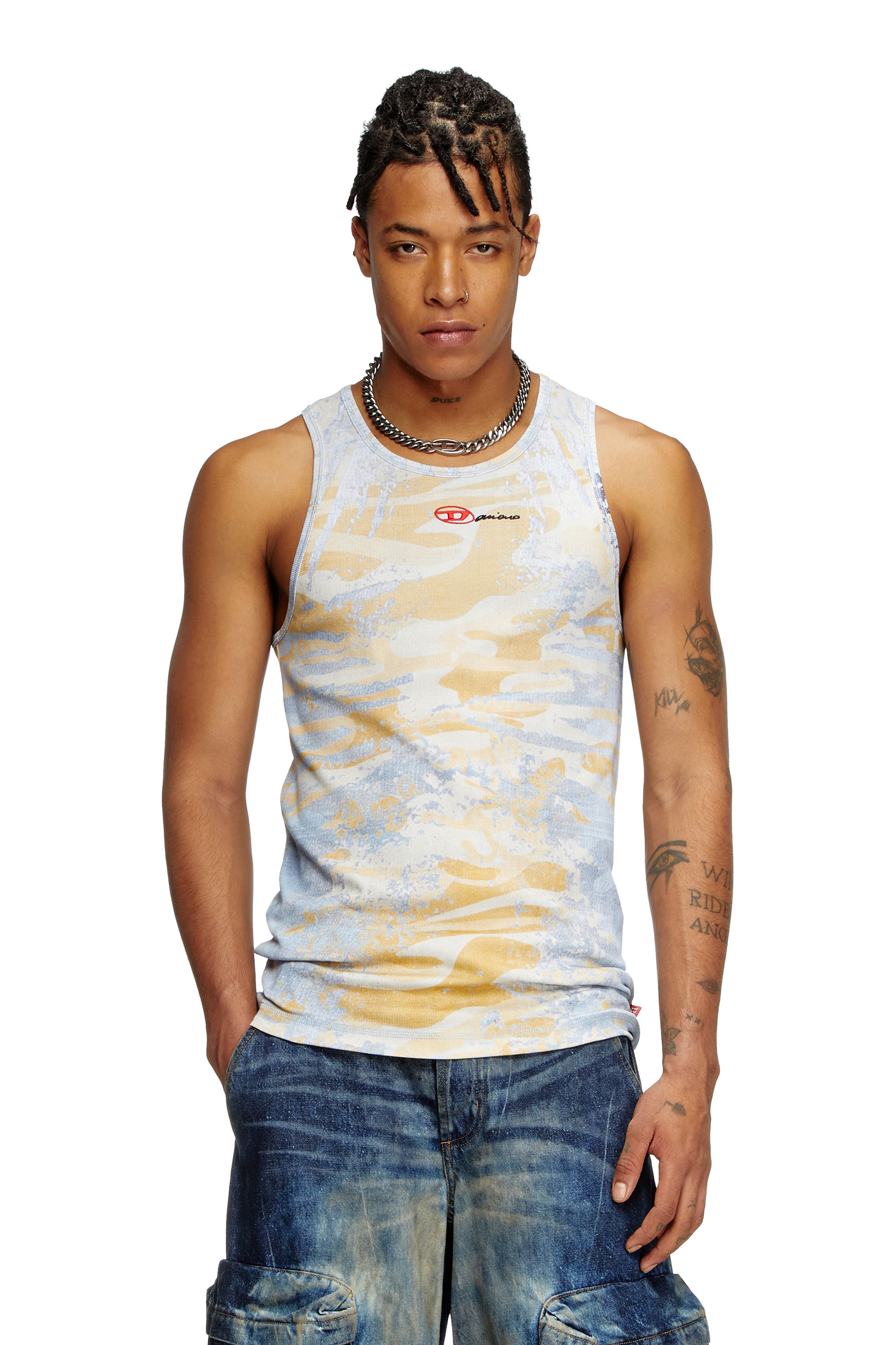 Diesel - T-LIFTY-DD, Unisex Camouflage-Tanktop aus Baumwollstretch in Blau/Gelb - 2