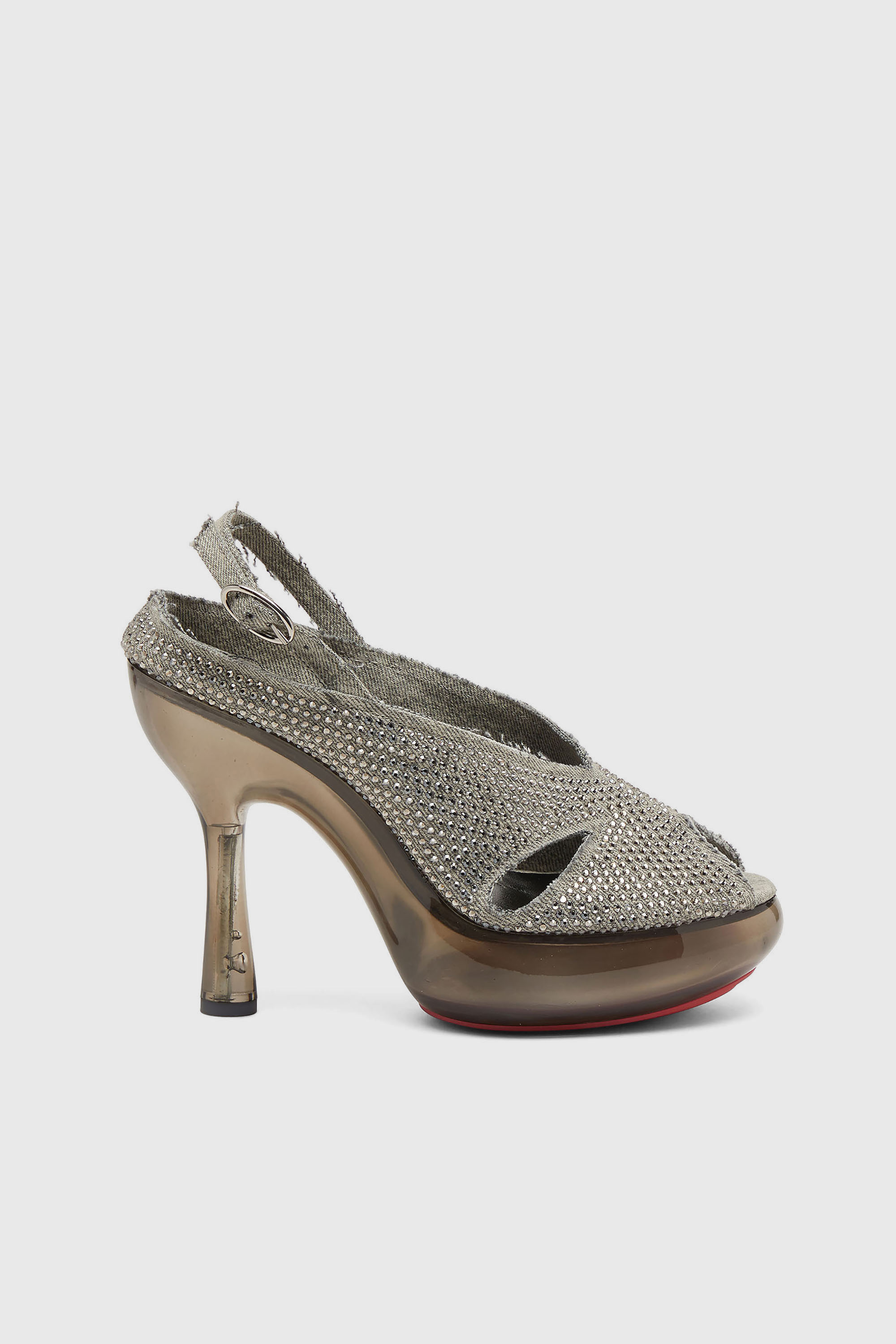 Diesel - D-LAKE PLATFORM SDL, Damen D-Lake-Sandaletten aus Kristalldenim und Plexiglas in Grau - 1