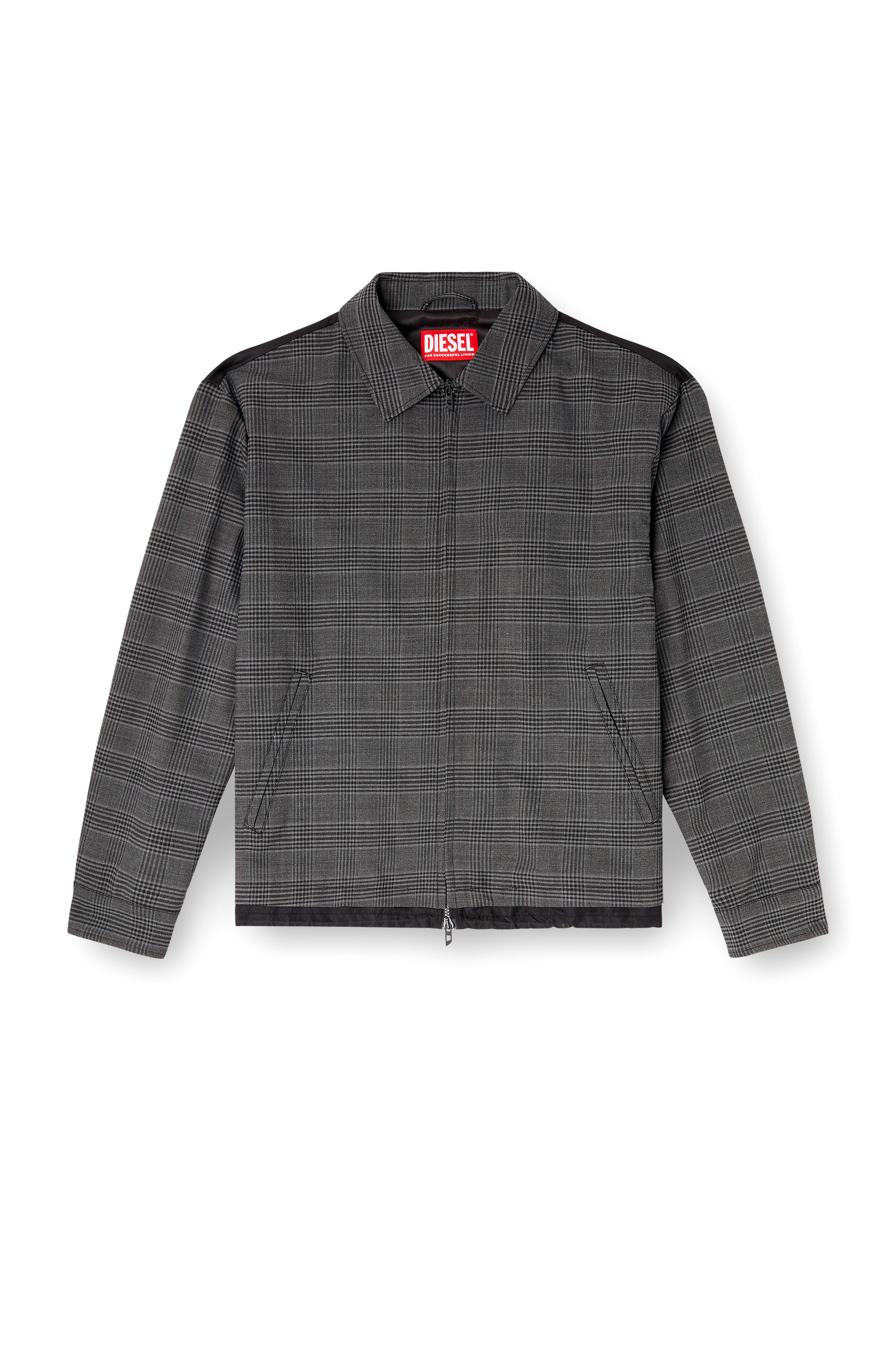 Diesel - J-TING, Herren Coach-Jacke aus Prince-of-Wales-Wollmischung und Satin in Schwarz/Grau - 3