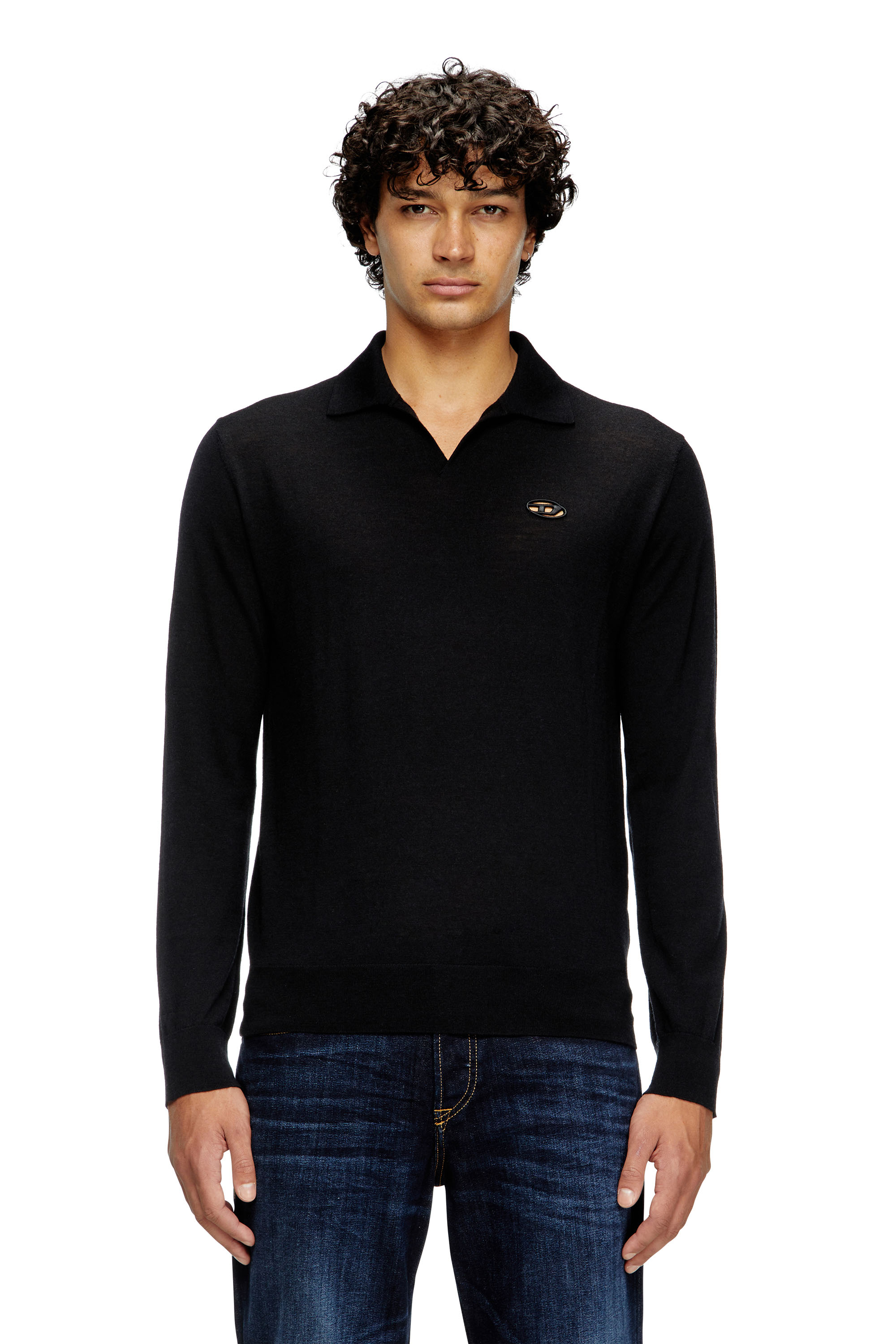 Diesel - K-GLARE, Herren Pullover aus Wolle mit Polokragen in Schwarz - 1