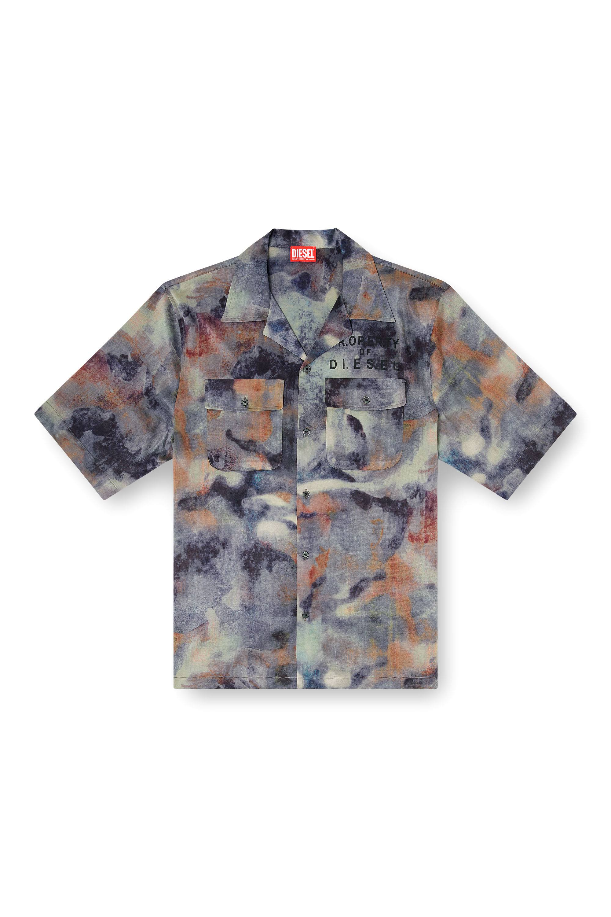 Diesel - S-BRACK-DMBN, Herren Satinhemd mit Allover-Camouflage-Print in Blau/Braun - 2