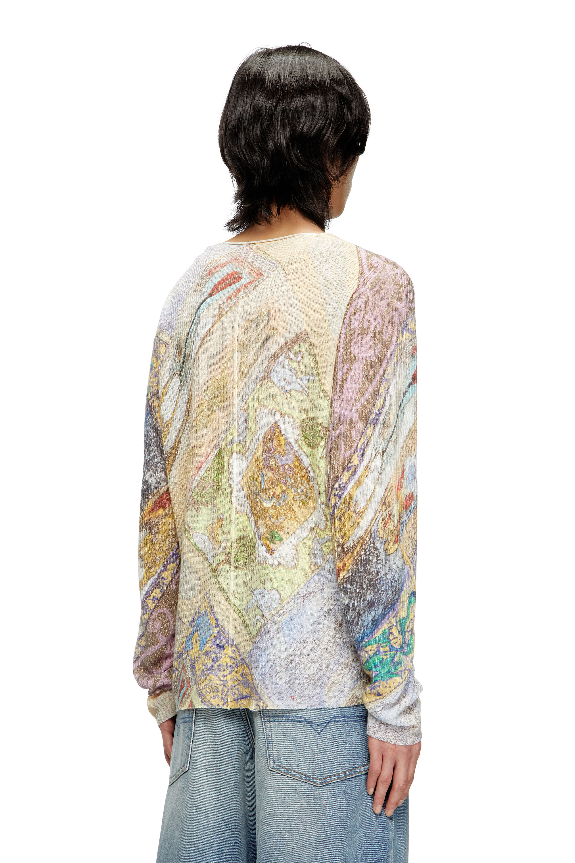 Diesel - K-RENTON, Unisex Pullover aus Leinen mit mittelalterlichem Print in Beige/Gelb - 4