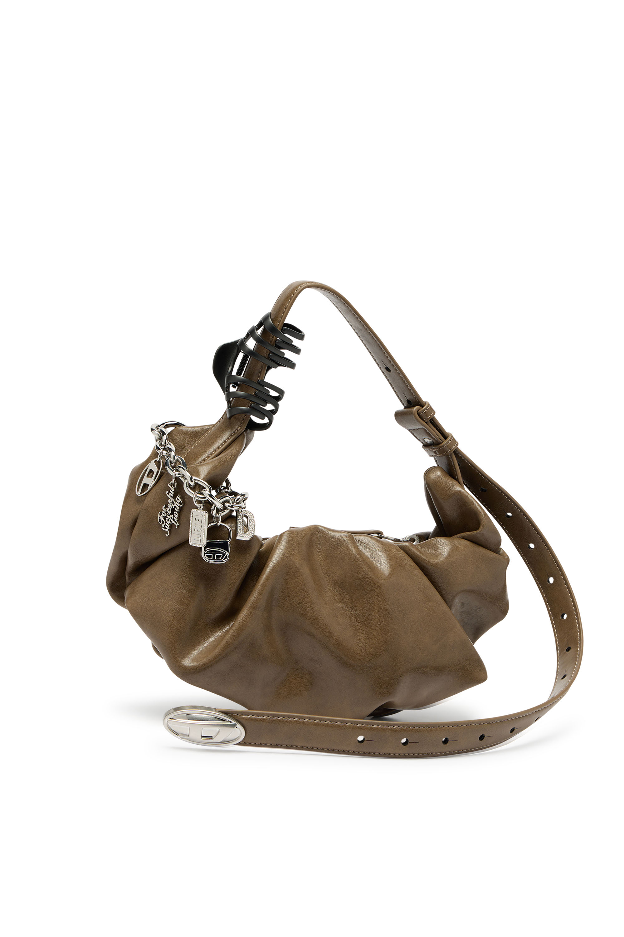 Diesel - GRAB-D HOBO S, Damen Grab-D-Gl&auml;nzende Hobo-Tasche mit G&uuml;rtelriemen in Braun - 6