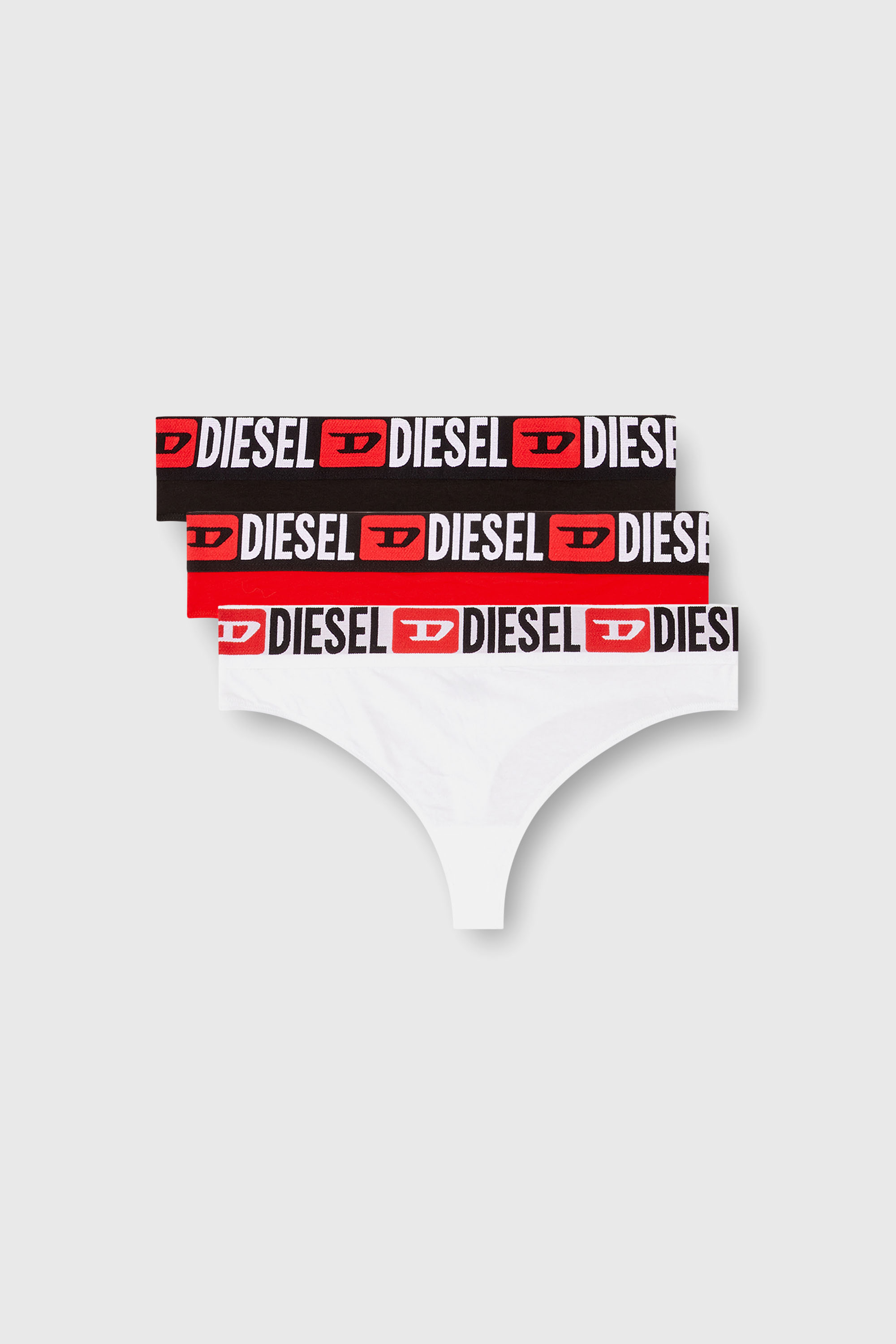 Diesel - UFST-STARS-THREEPACK, Damen String mit Logo-Bund im Dreierpack in Schwarz/Rot - 1
