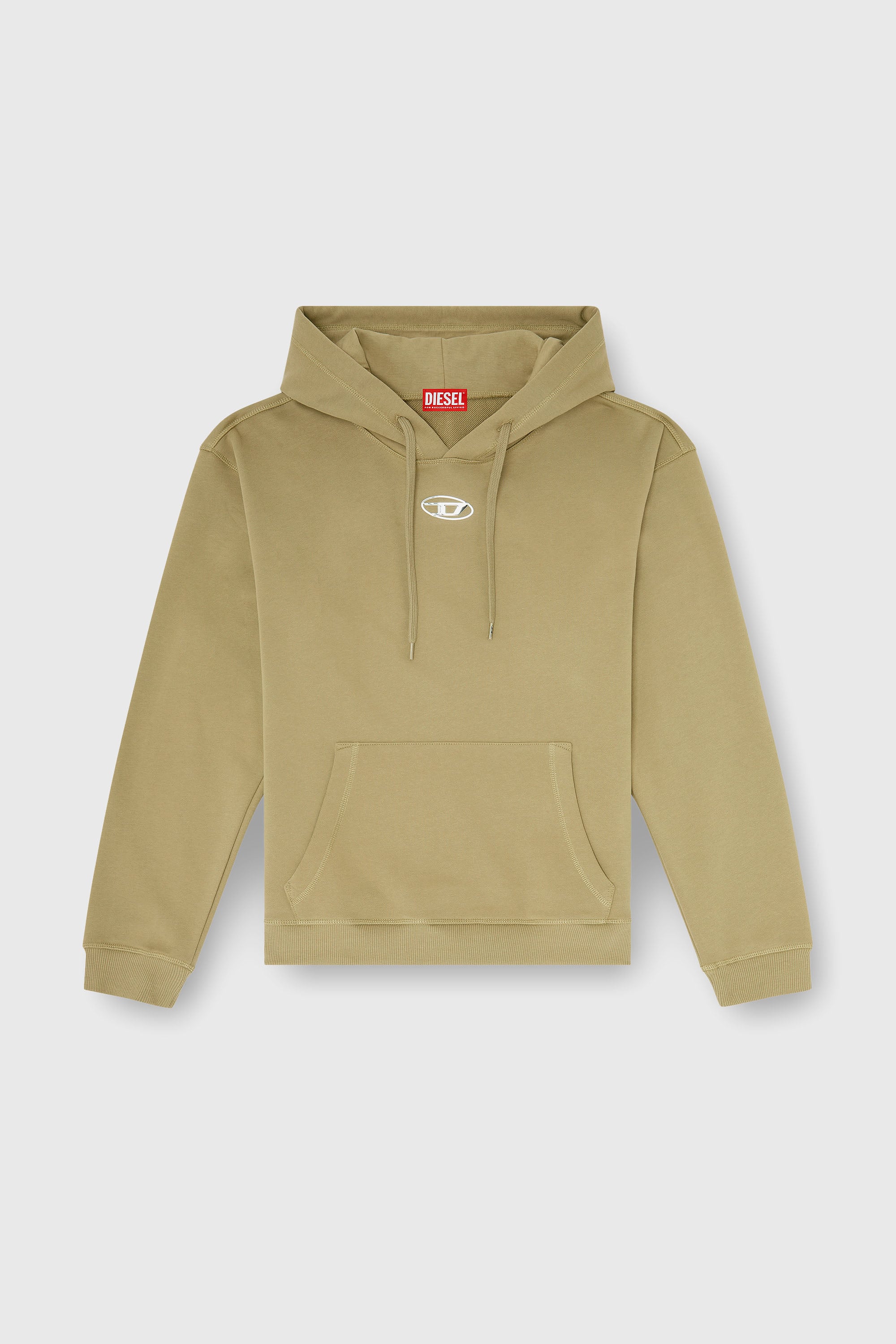 Diesel - S-NORM-HOOD-IOD, Herren Baumwoll-Hoodie mit metallischem Oval D in Olivgr&uuml;n - 2