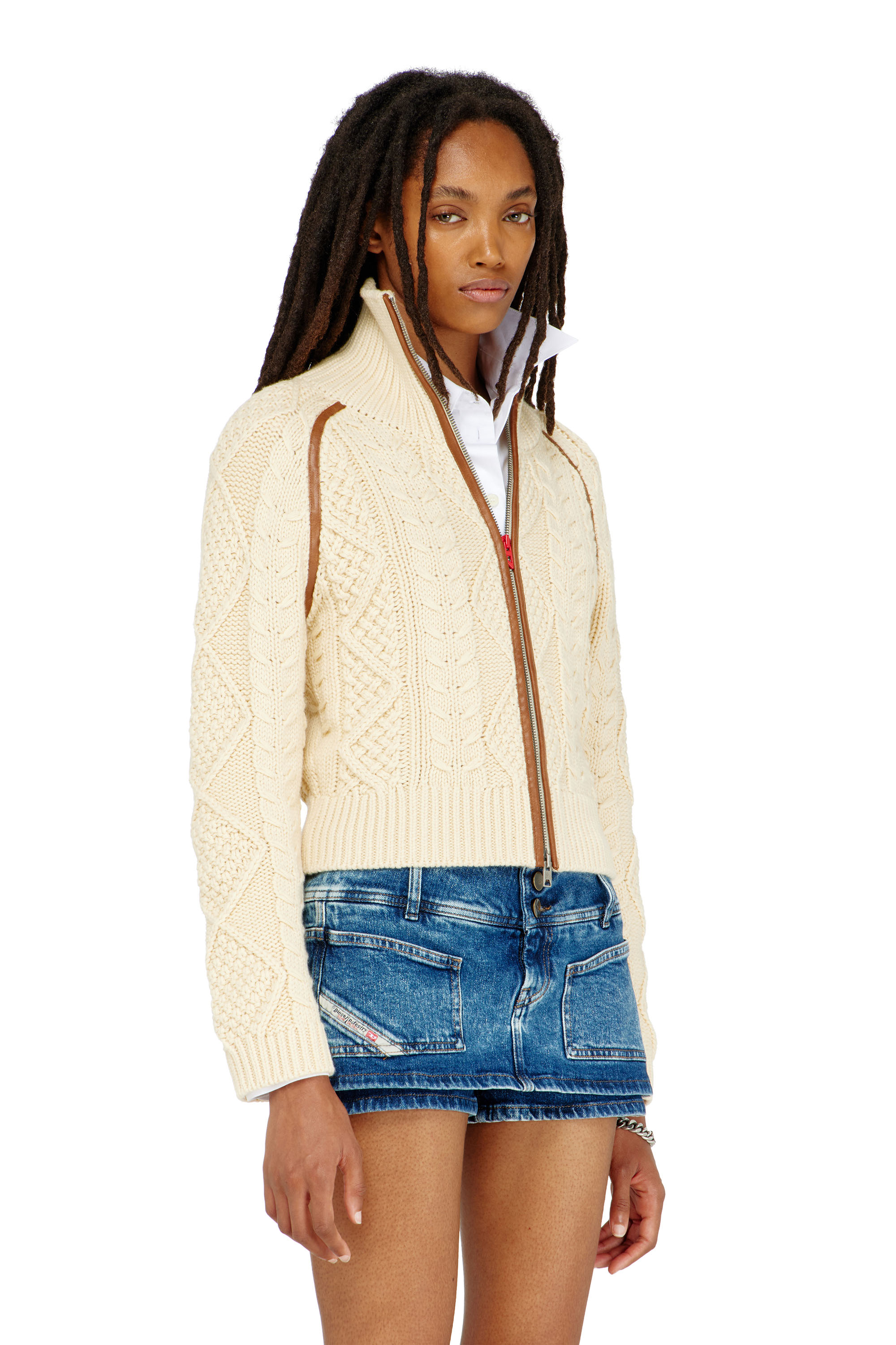 Diesel - M-INTELLE, Damen Kabelstrick-Cardigan mit kontrastierenden Streifen in null - 3