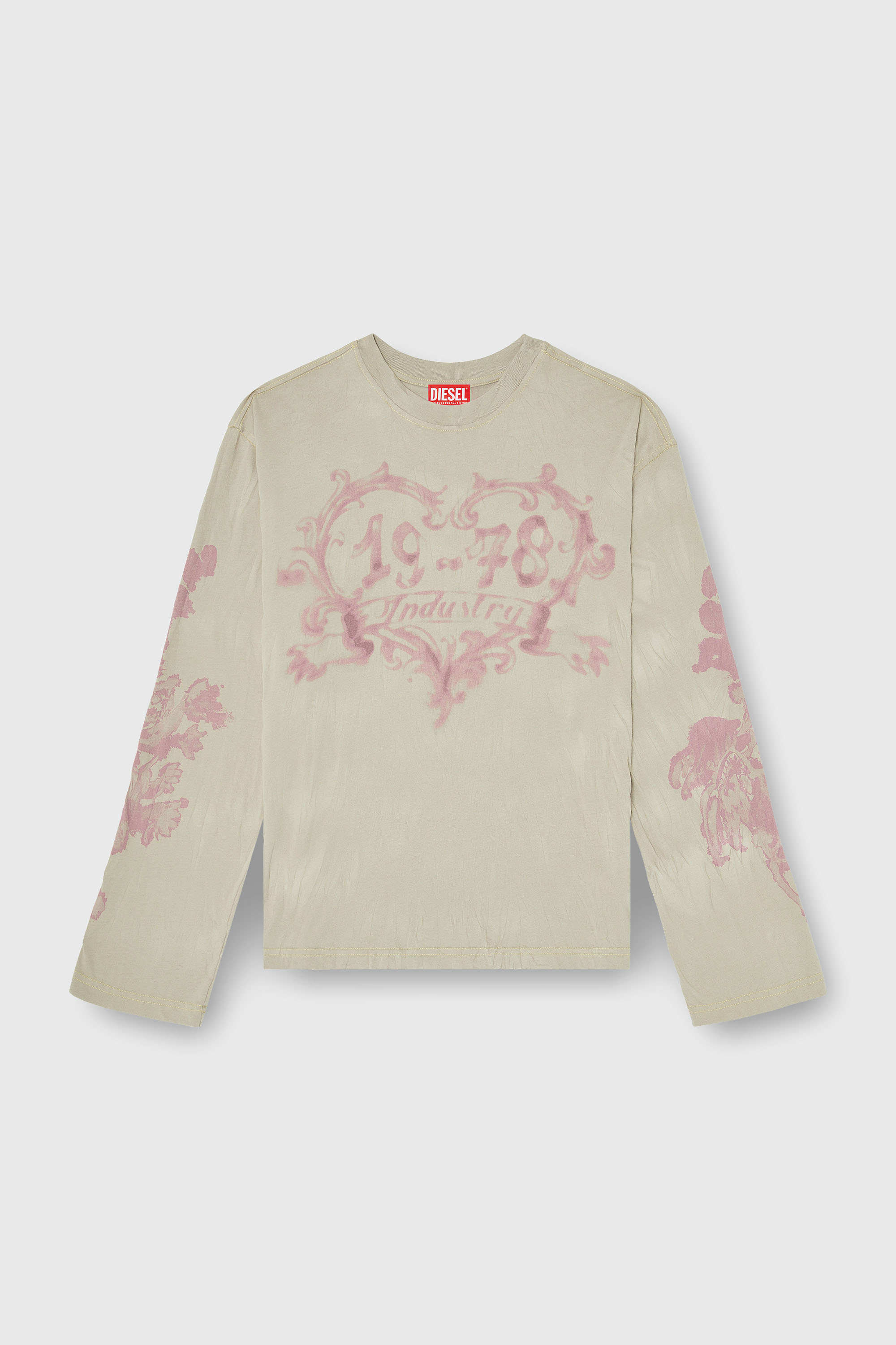 Diesel - T-HILARY-LS-AA1, Damen Langarmshirt aus Baumwolle mit Grafikprint in Rosa/Beige - 2